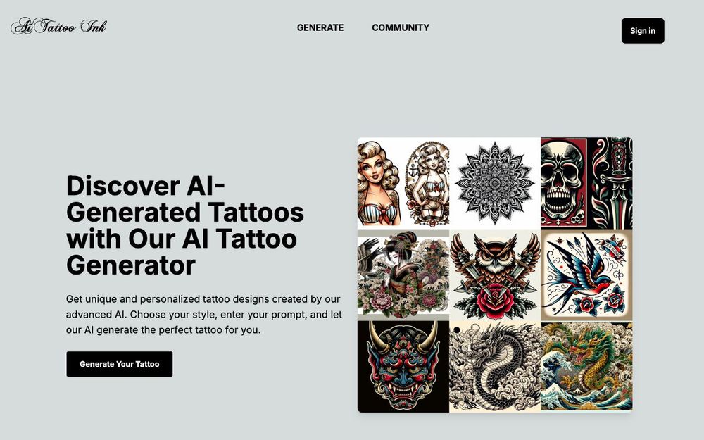 Screenshot of AI Tattoo Generator Screenshot of AI Tattoo Generator