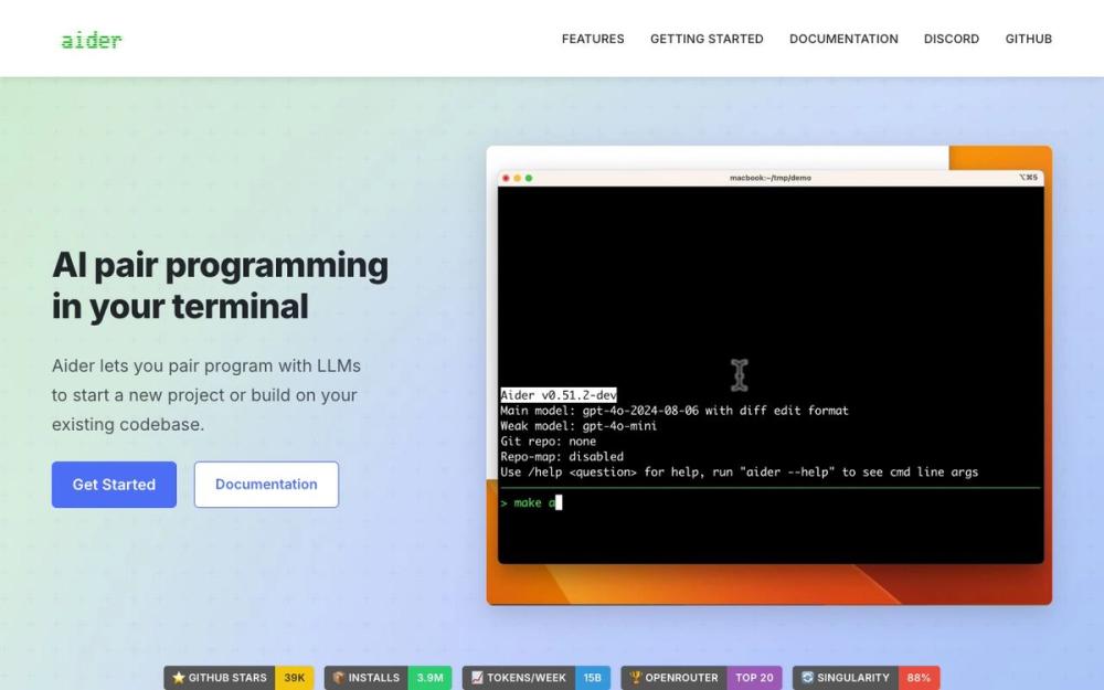 Screenshot of aider Screenshot of aider
