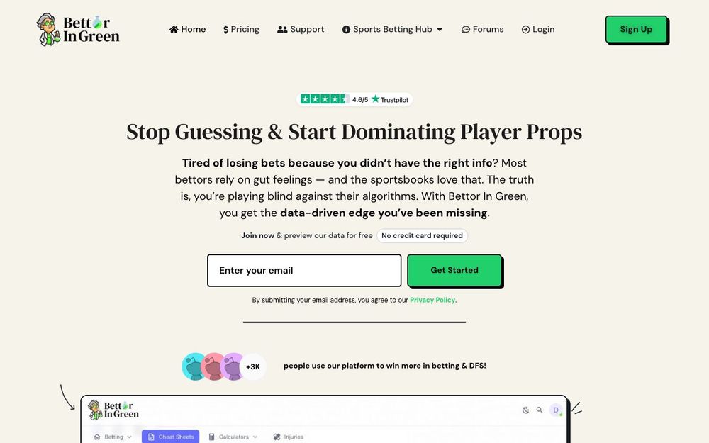 Screenshot of BettorInGreen