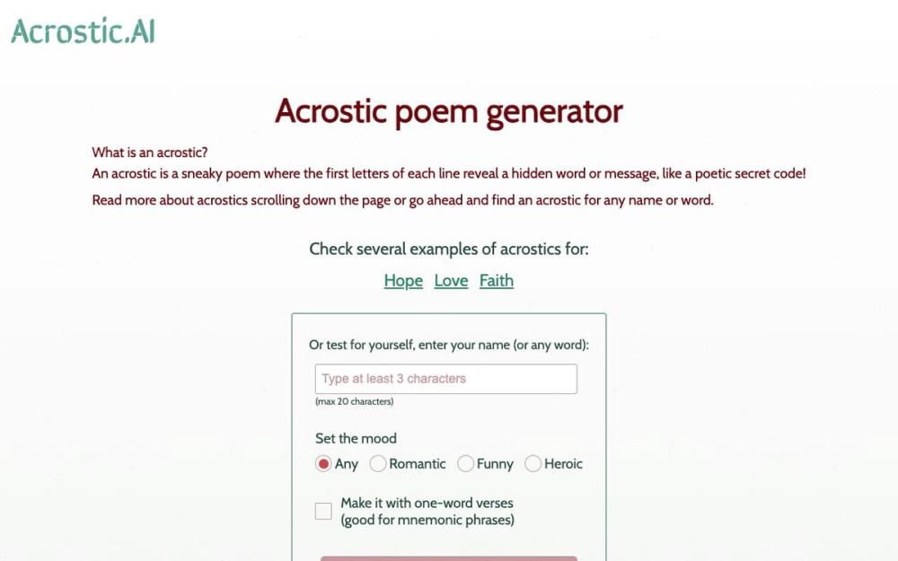 Screenshot of Acrostic AI Screenshot of Acrostic AI