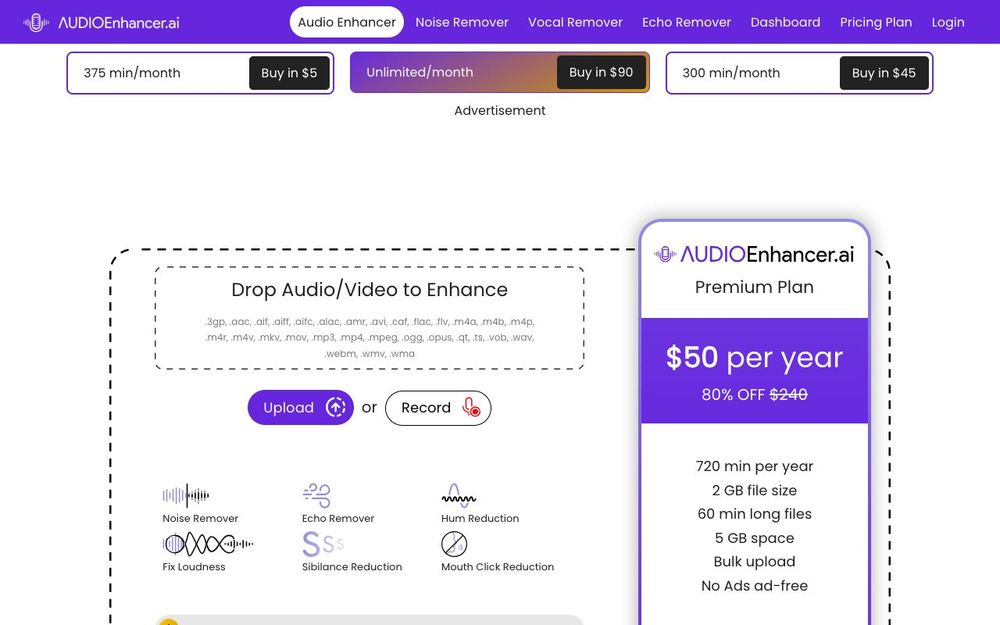 Screenshot of AudioEnhancer.ai
