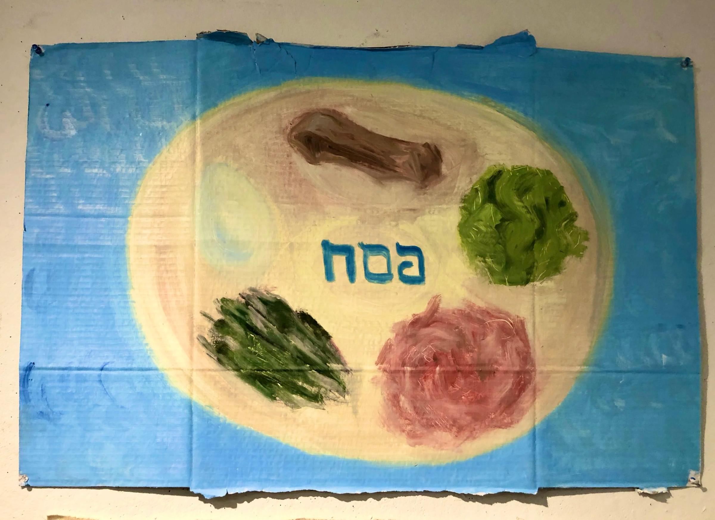 Pesach lunch, acrylic and oil on fabric, 2020