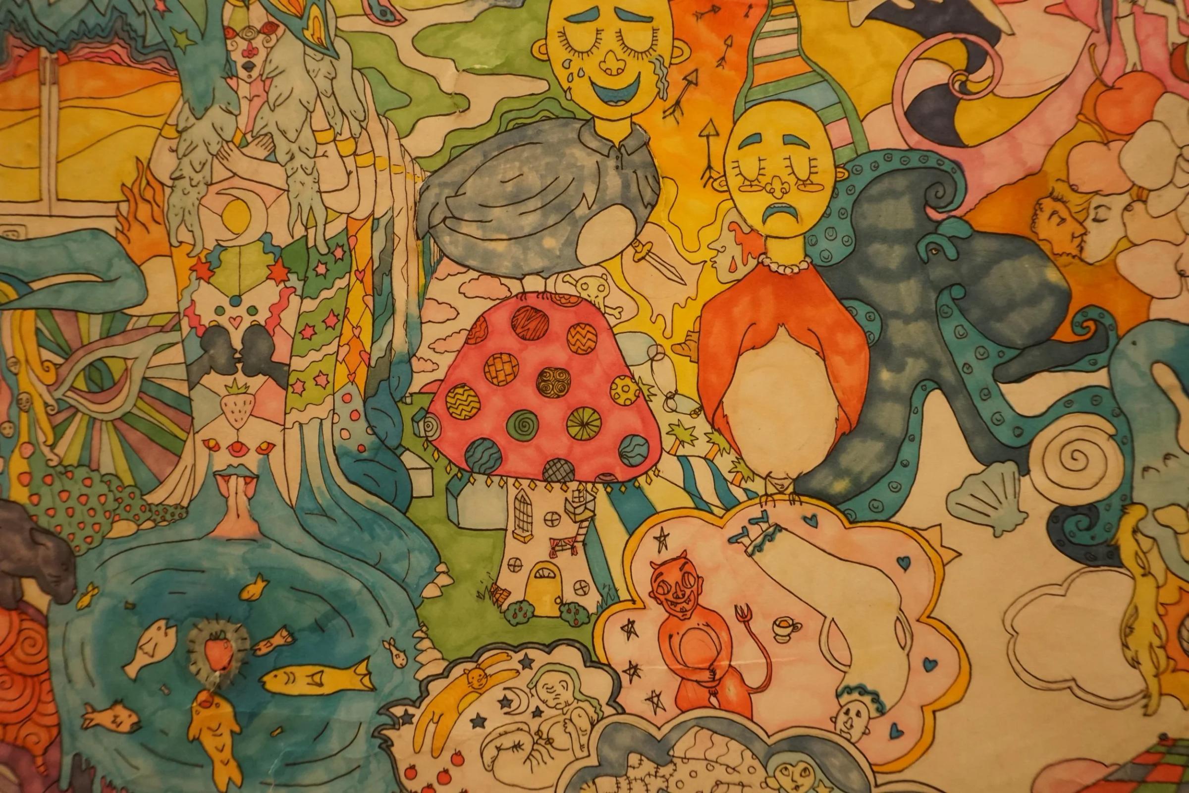 into the orchard, pen and marker on paper, 2021