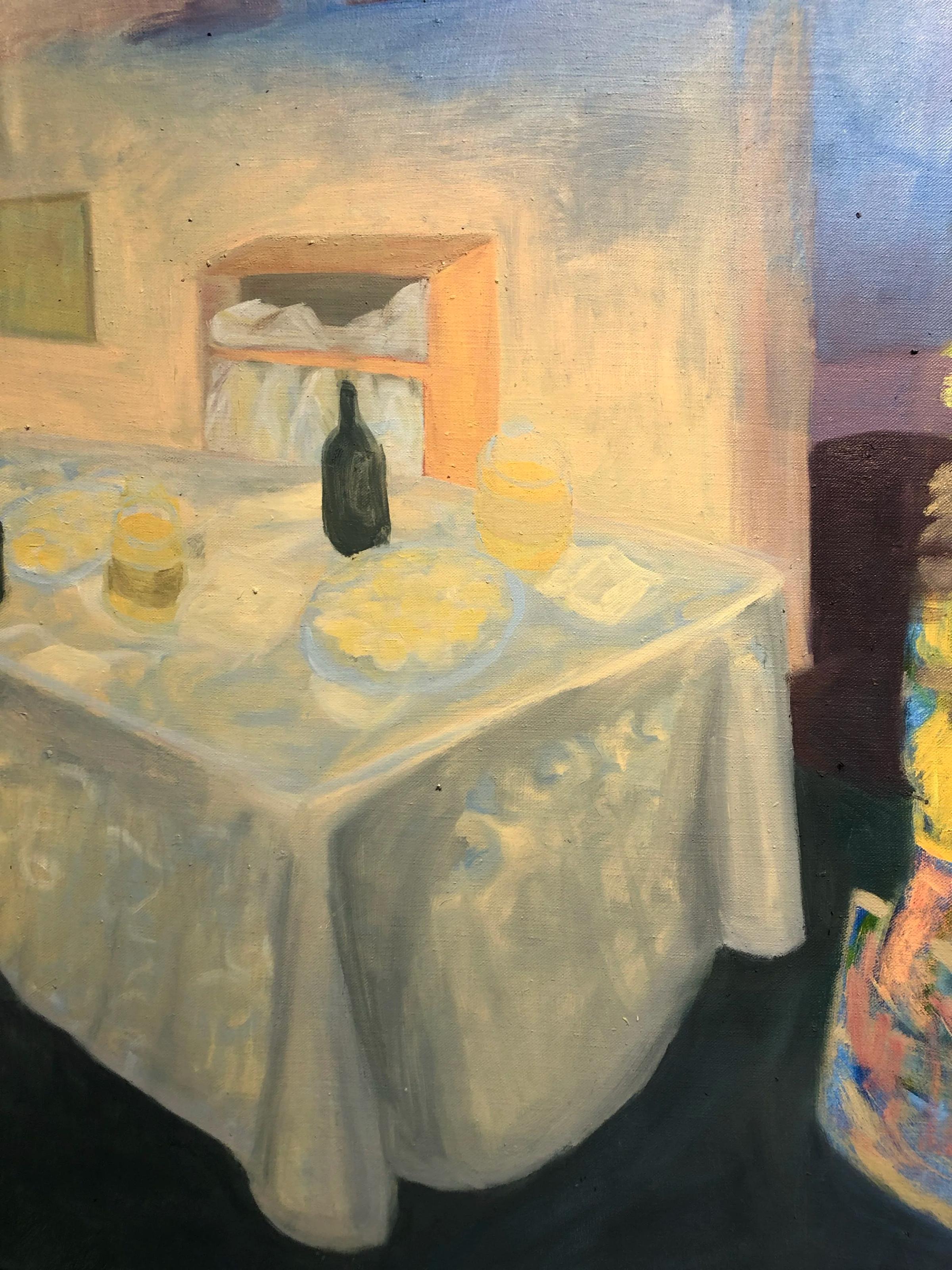 Pesach lunch, acrylic and oil on fabric, 2020