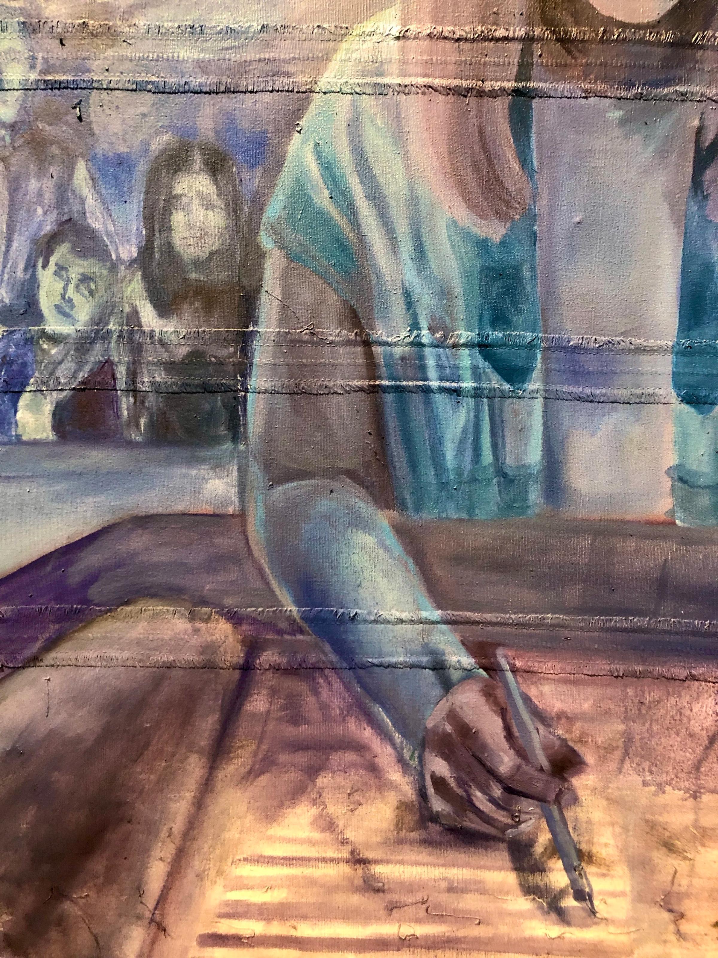 Pesach lunch, acrylic and oil on fabric, 2020