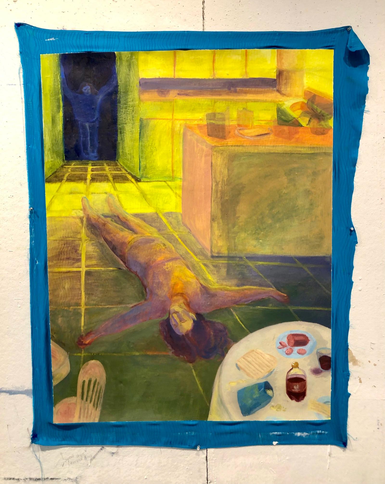 Pesach lunch, acrylic and oil on fabric, 2020