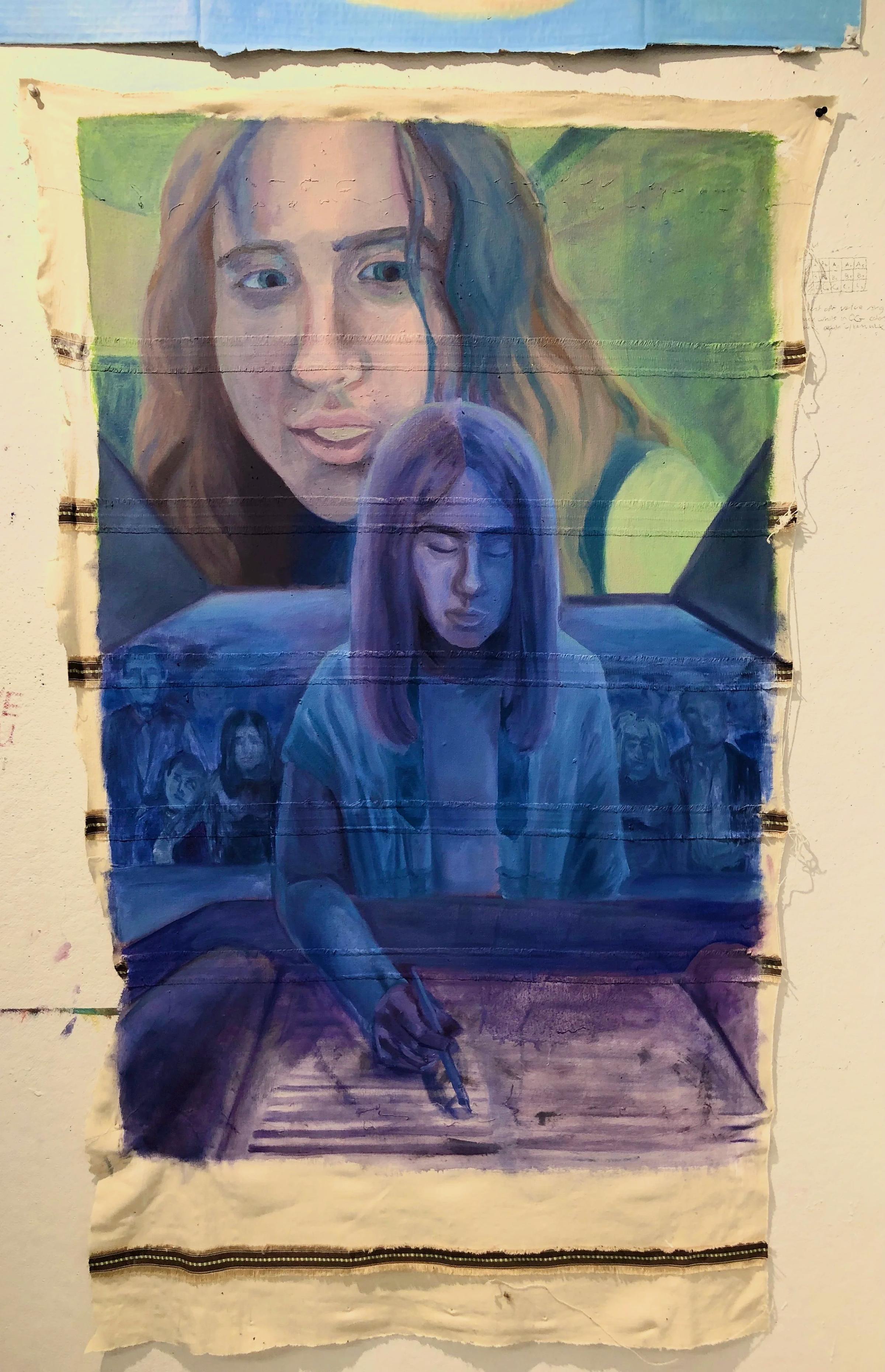 Pesach lunch, acrylic and oil on fabric, 2020