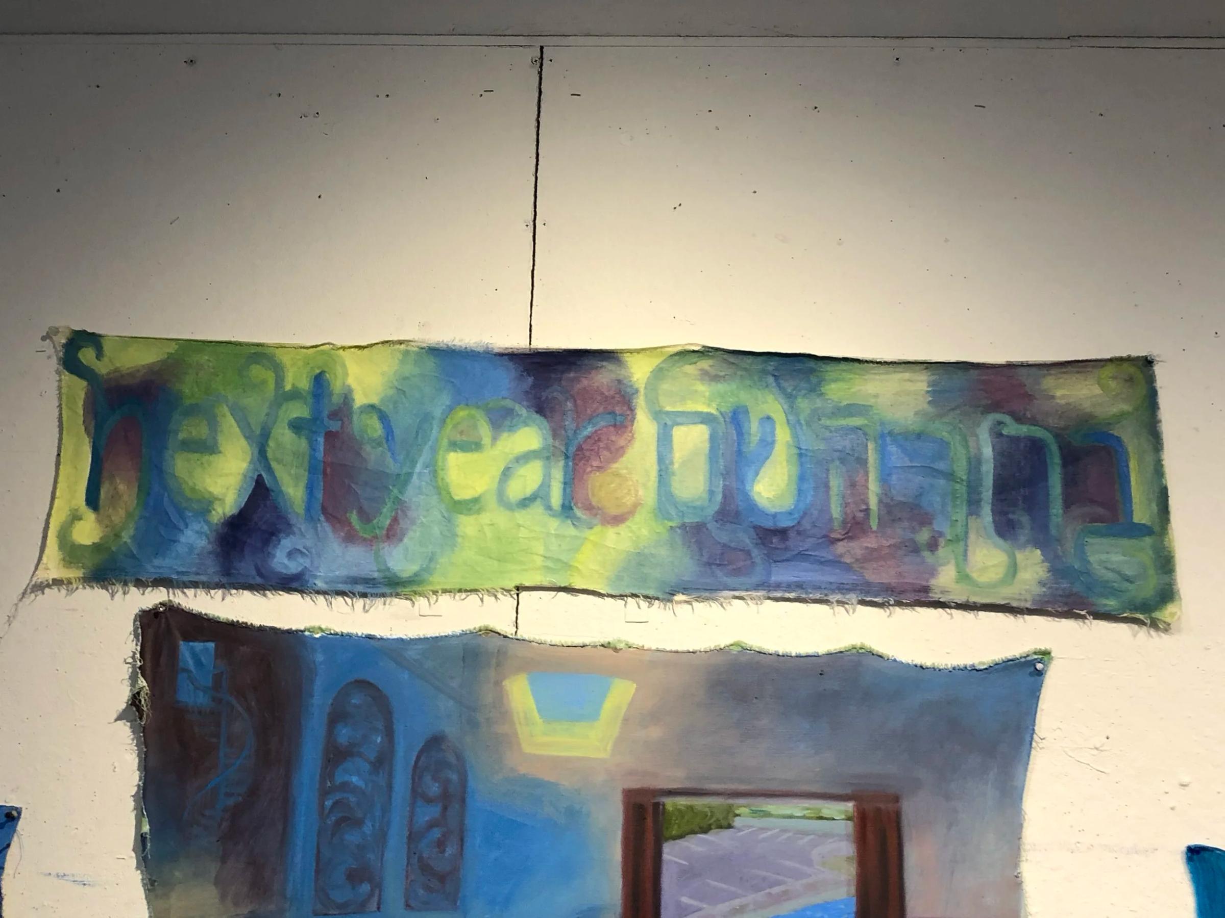 Pesach lunch, acrylic and oil on fabric, 2020