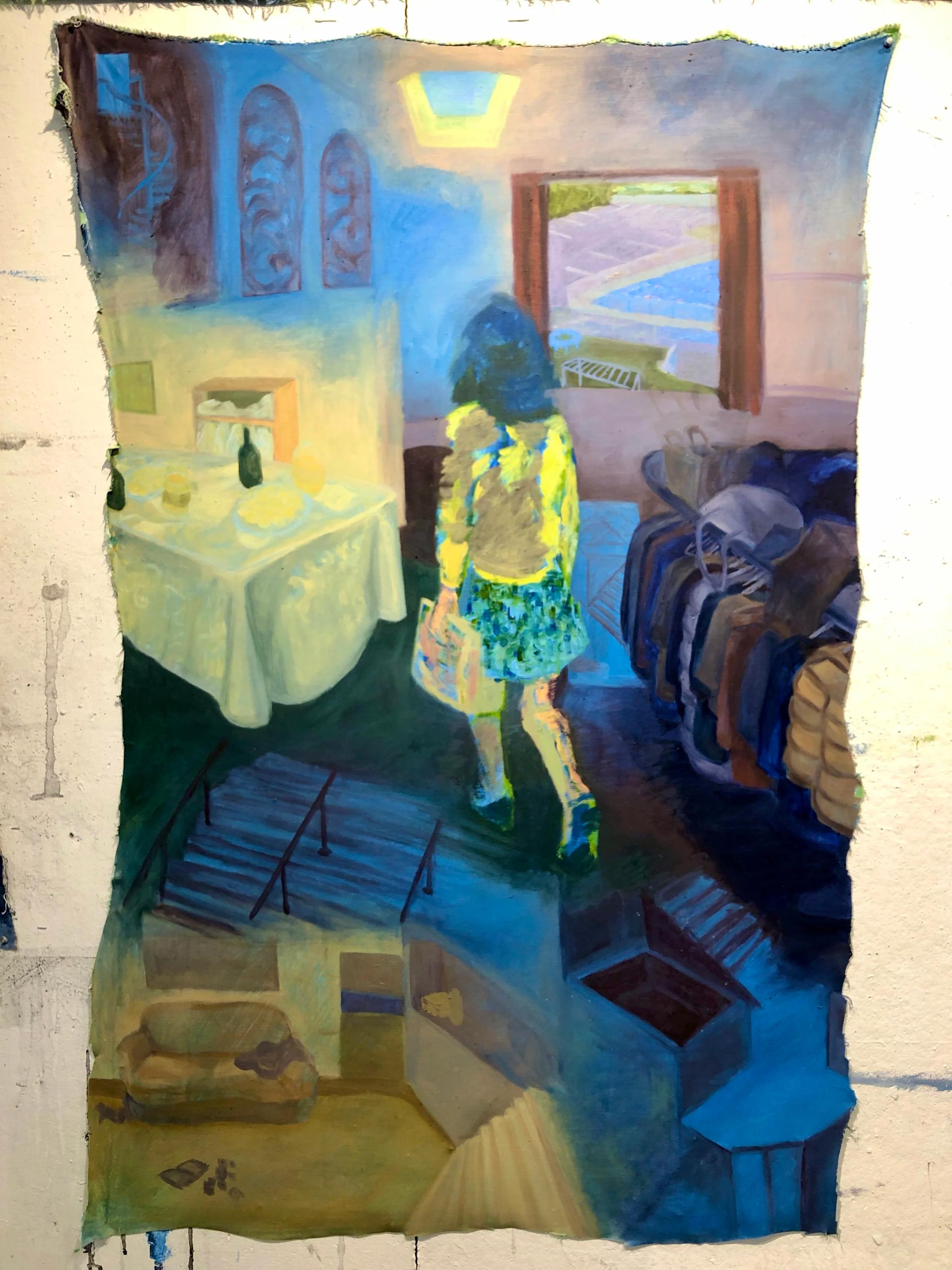 Pesach lunch, acrylic and oil on fabric, 2020