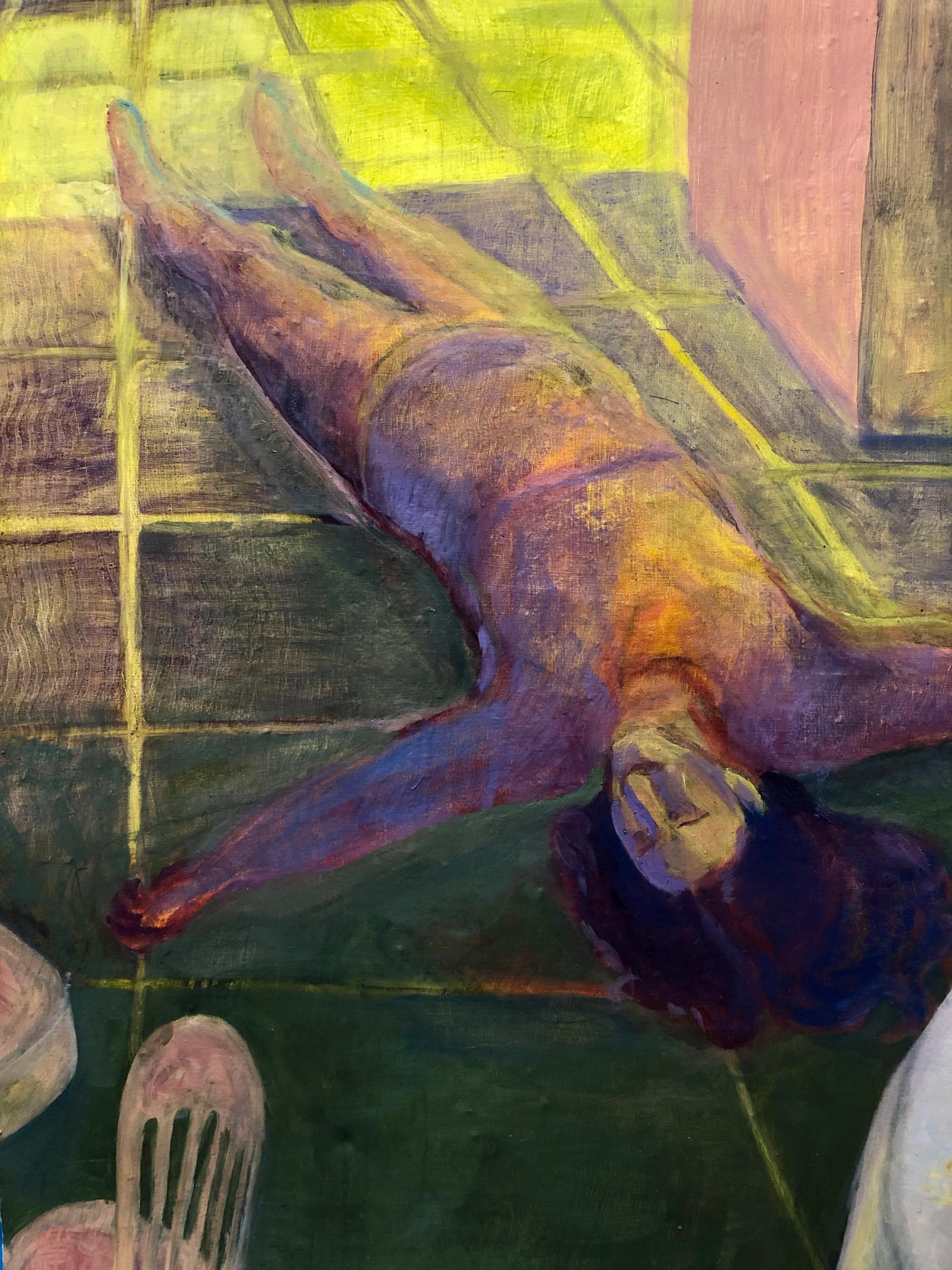 Pesach lunch, acrylic and oil on fabric, 2020
