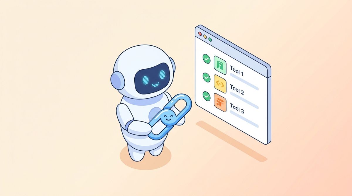 Clean vector illustration of robot with backlink icon and SaaS listicle browser