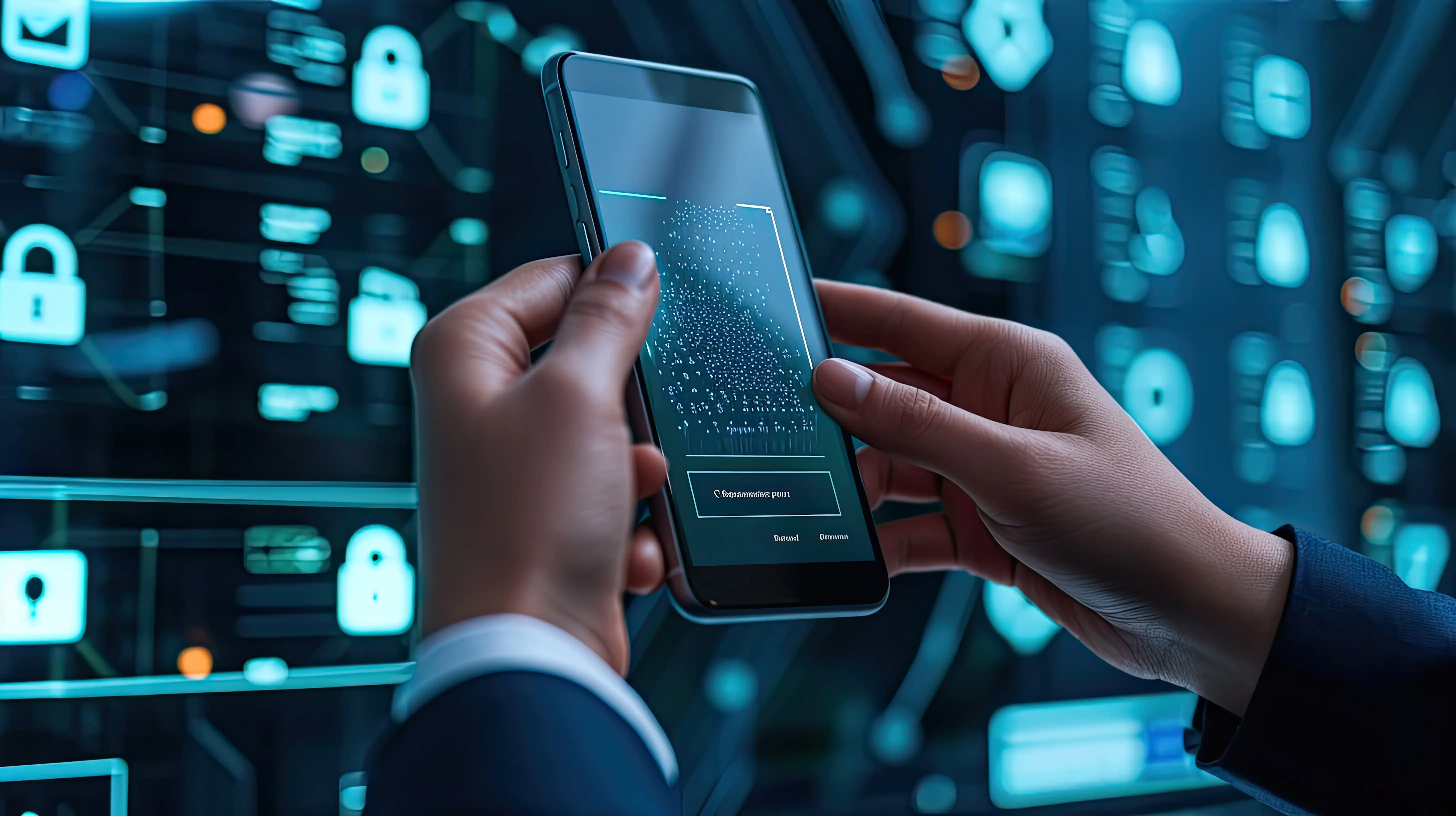 a person checking a device and security