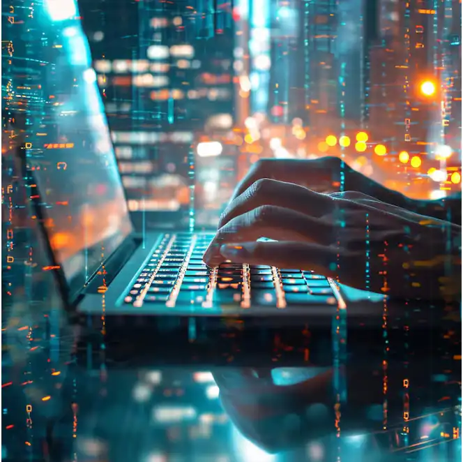 person typing on laptop