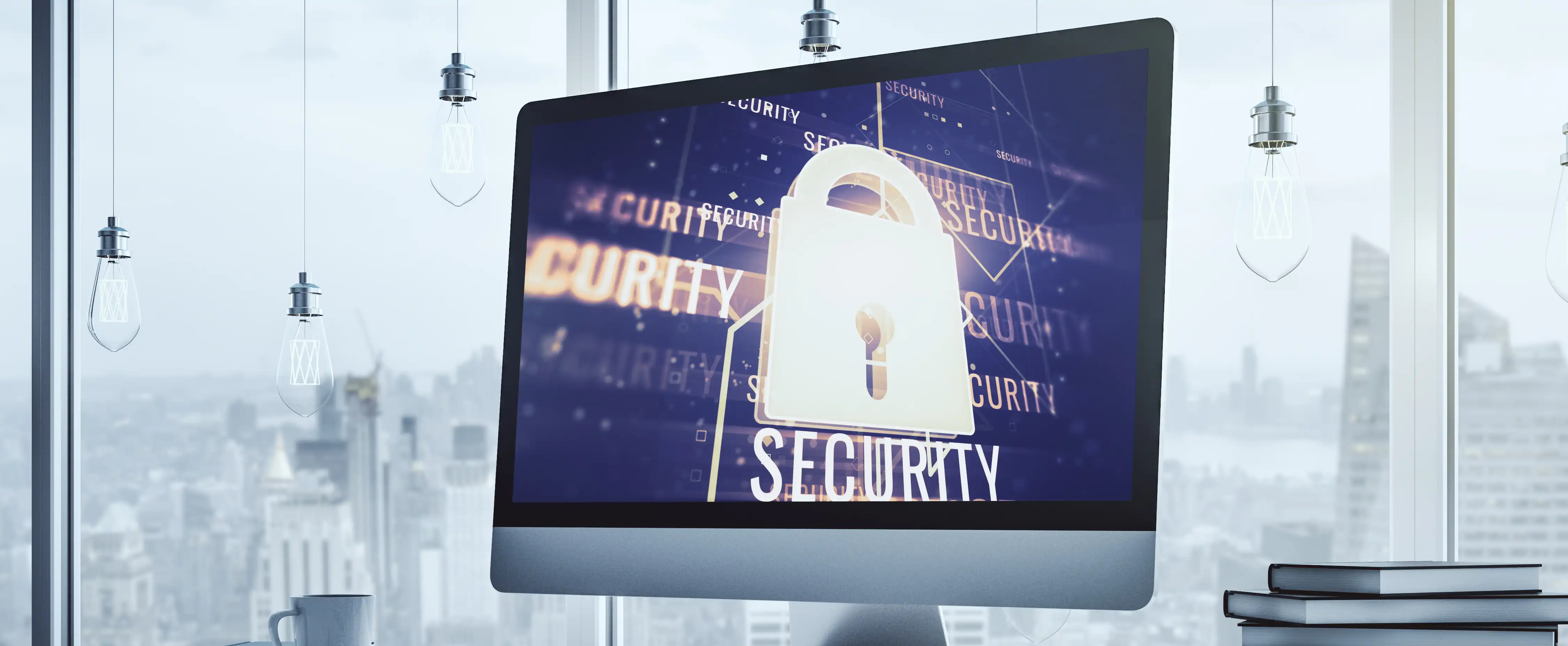 computer screen with the word security on it and a padlock