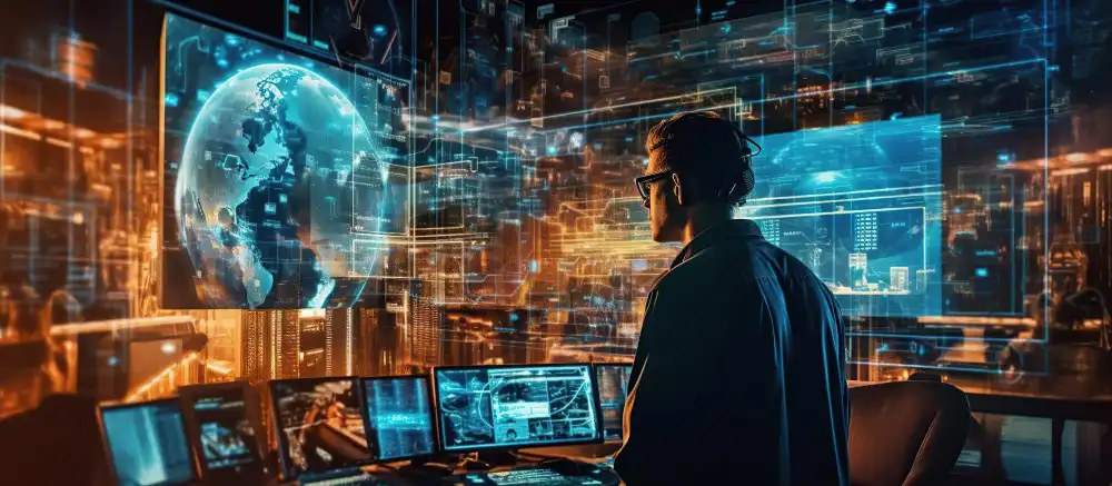 man in room with multiple screens