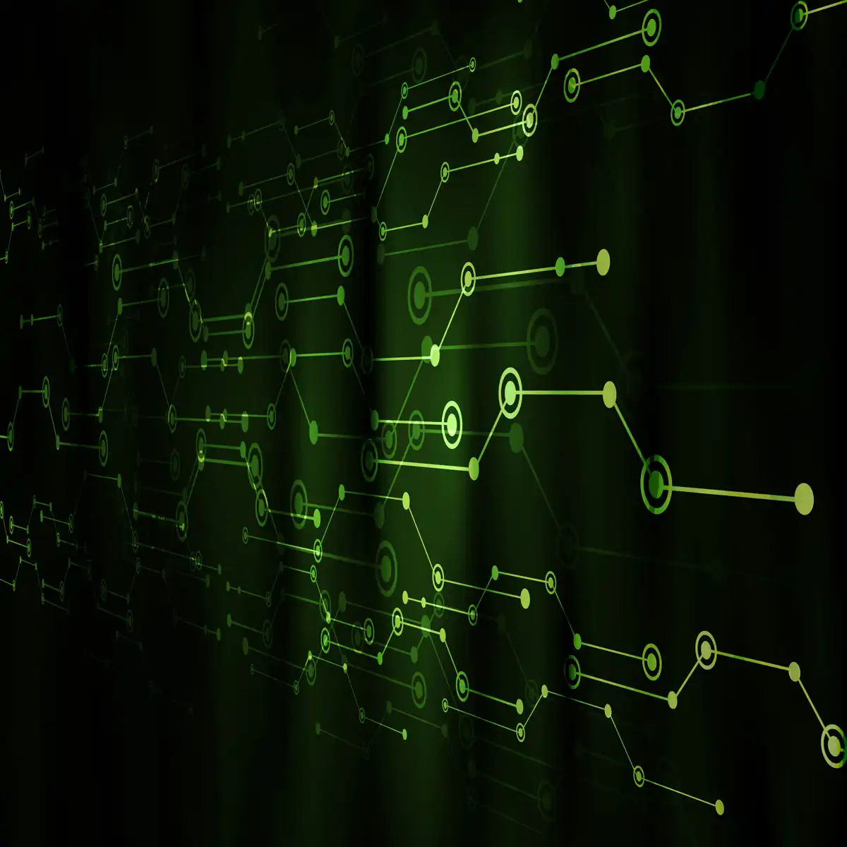 green lines and networks across a dark background