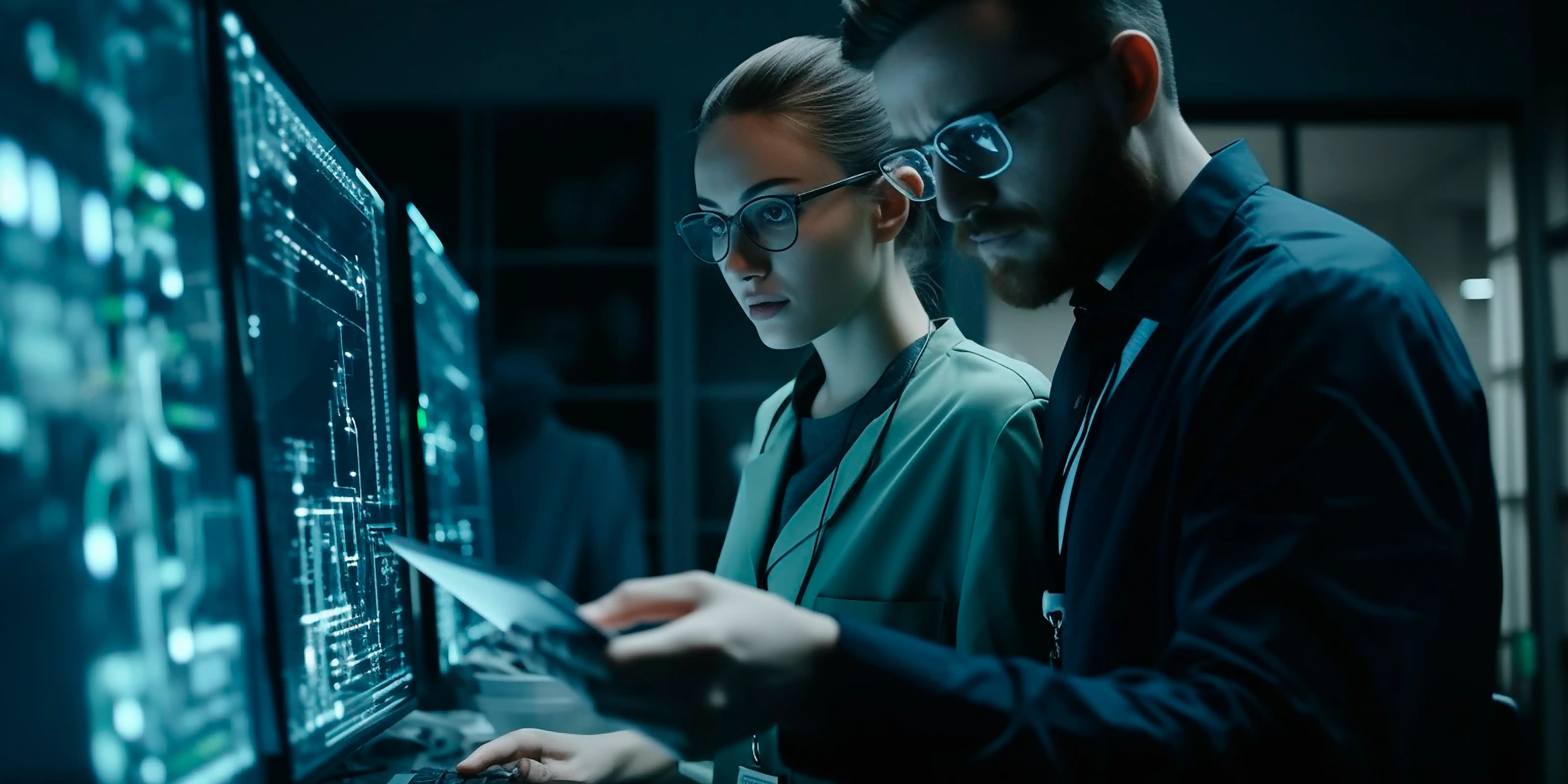 People pointing at technology devices 