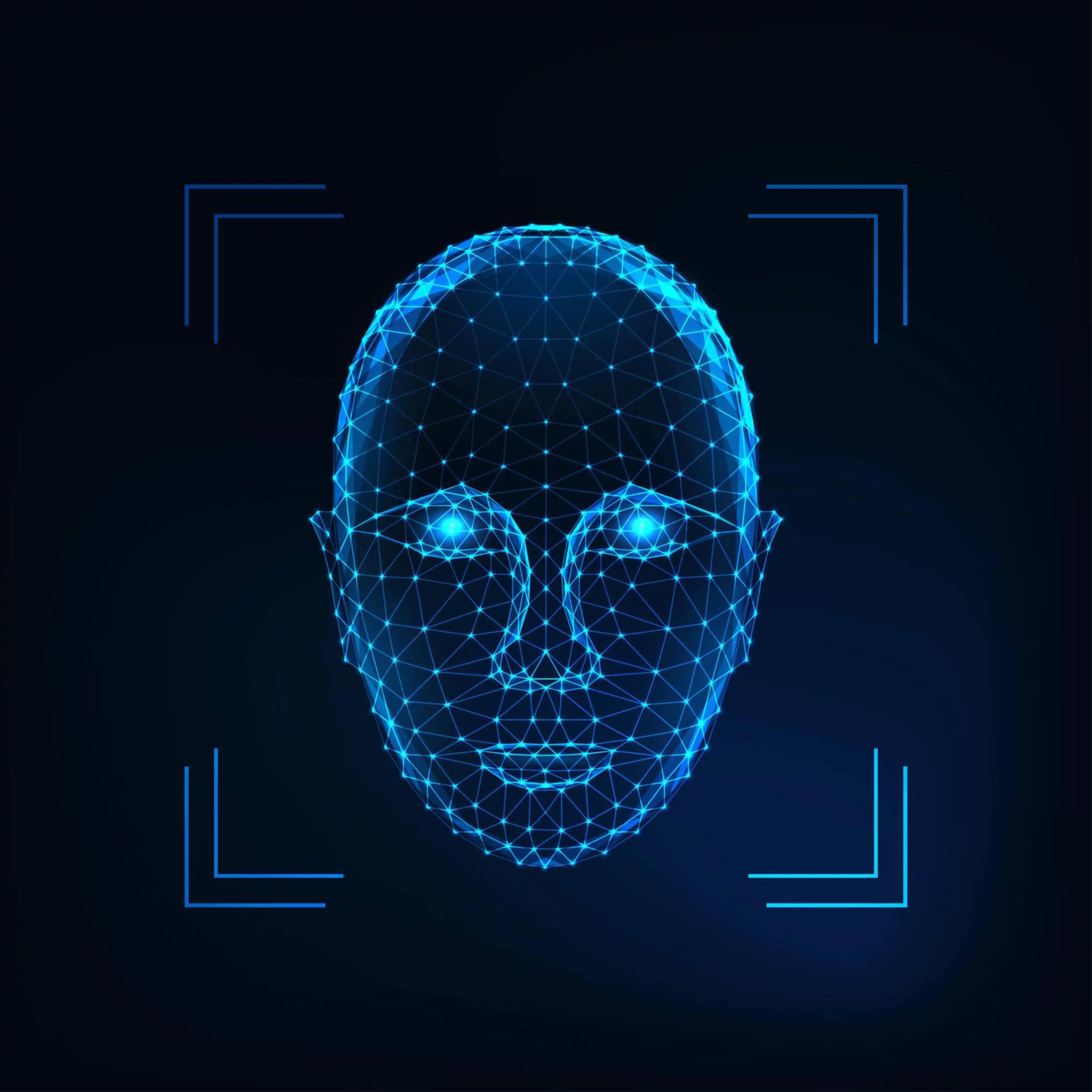 Polygonal human face made of lines and dots