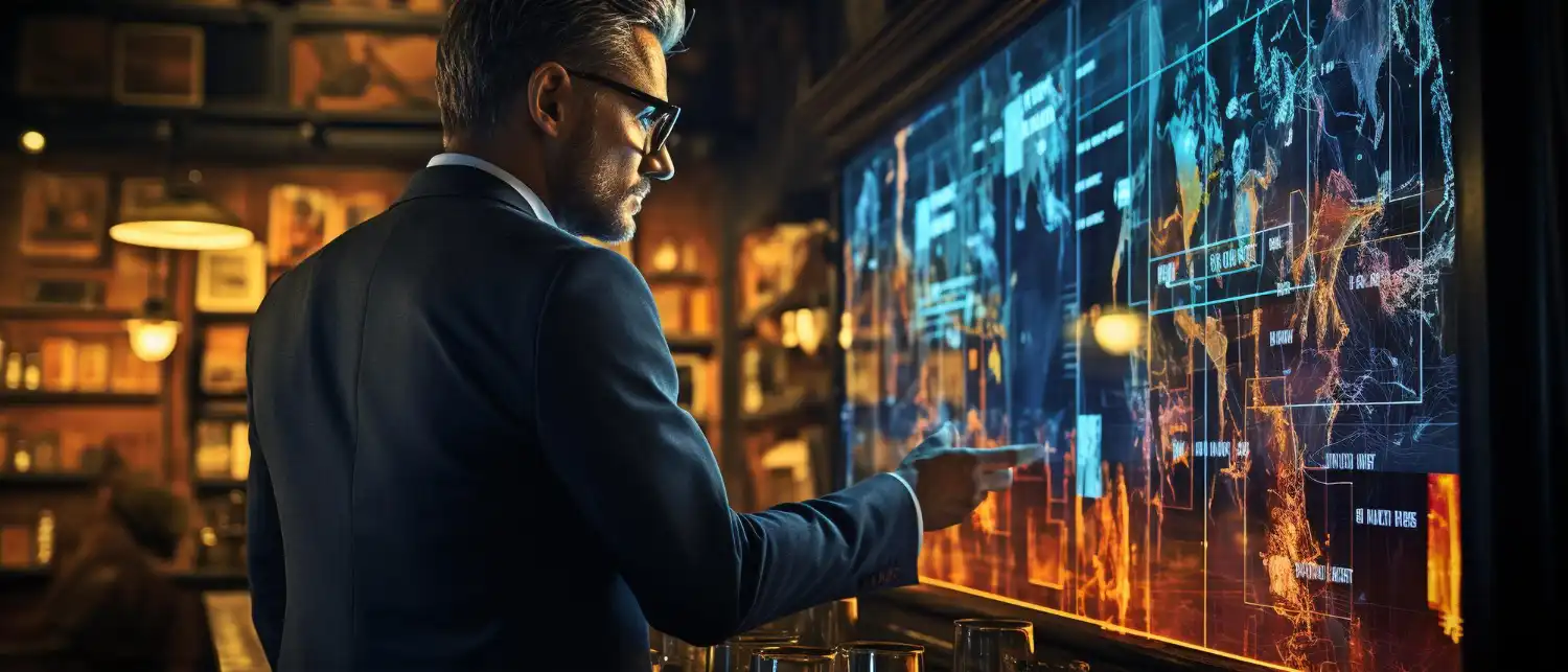 Person looking at board featuring a cuttingedge computer screen