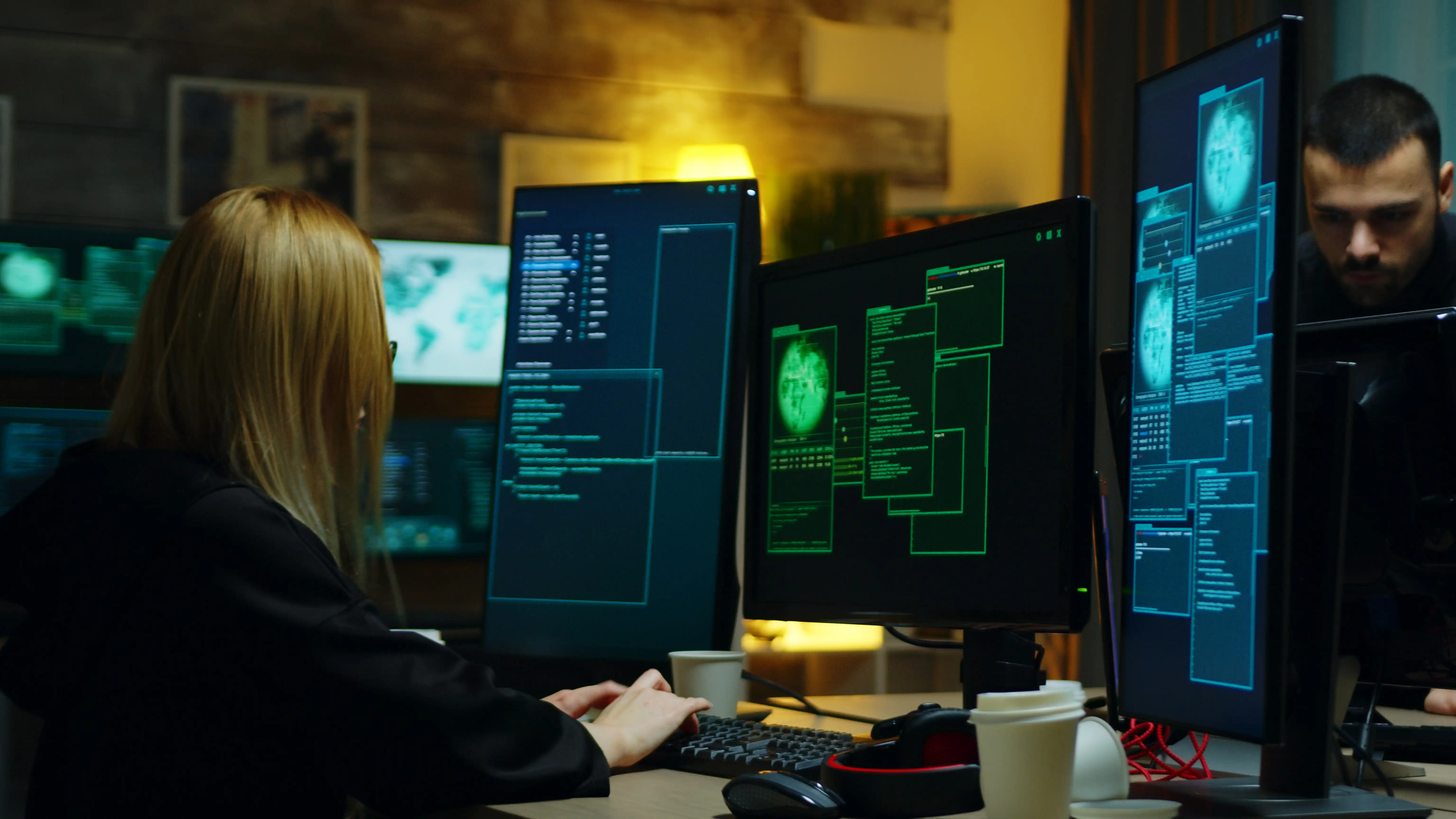 man in room with multiple screens