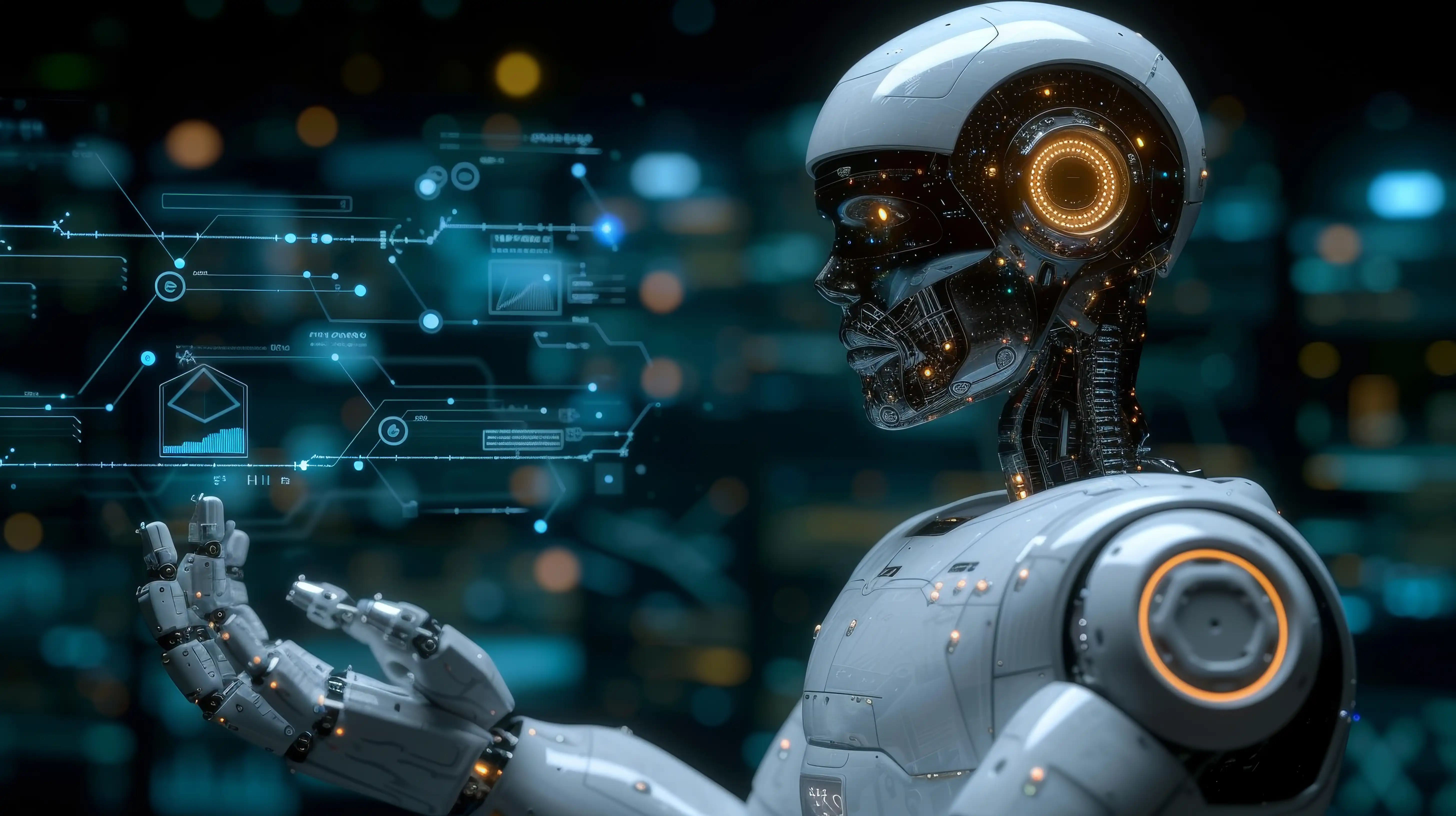 robot holding hologram of data