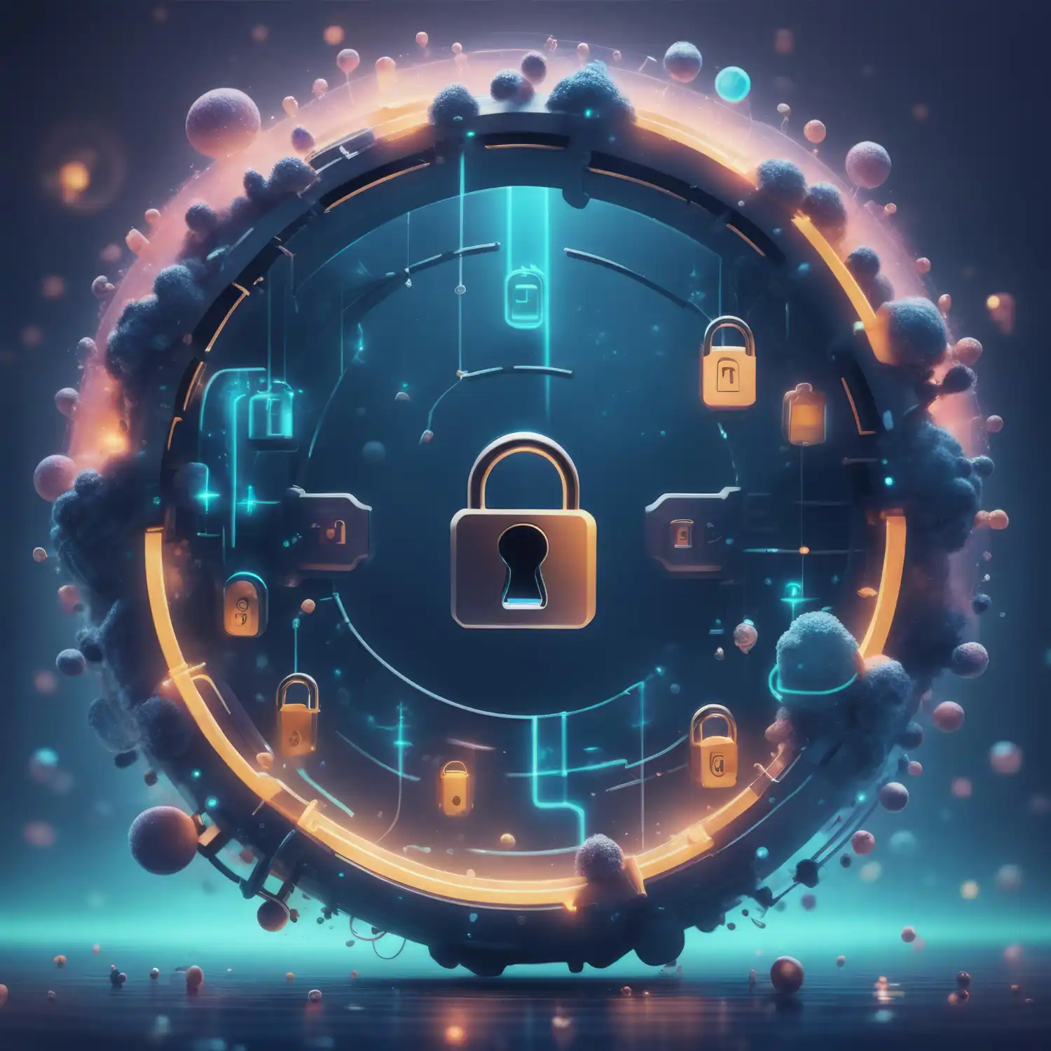 Cyber security concept with abstract futuristic