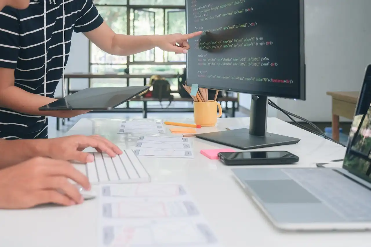 Developers collaborating in a modern software studio