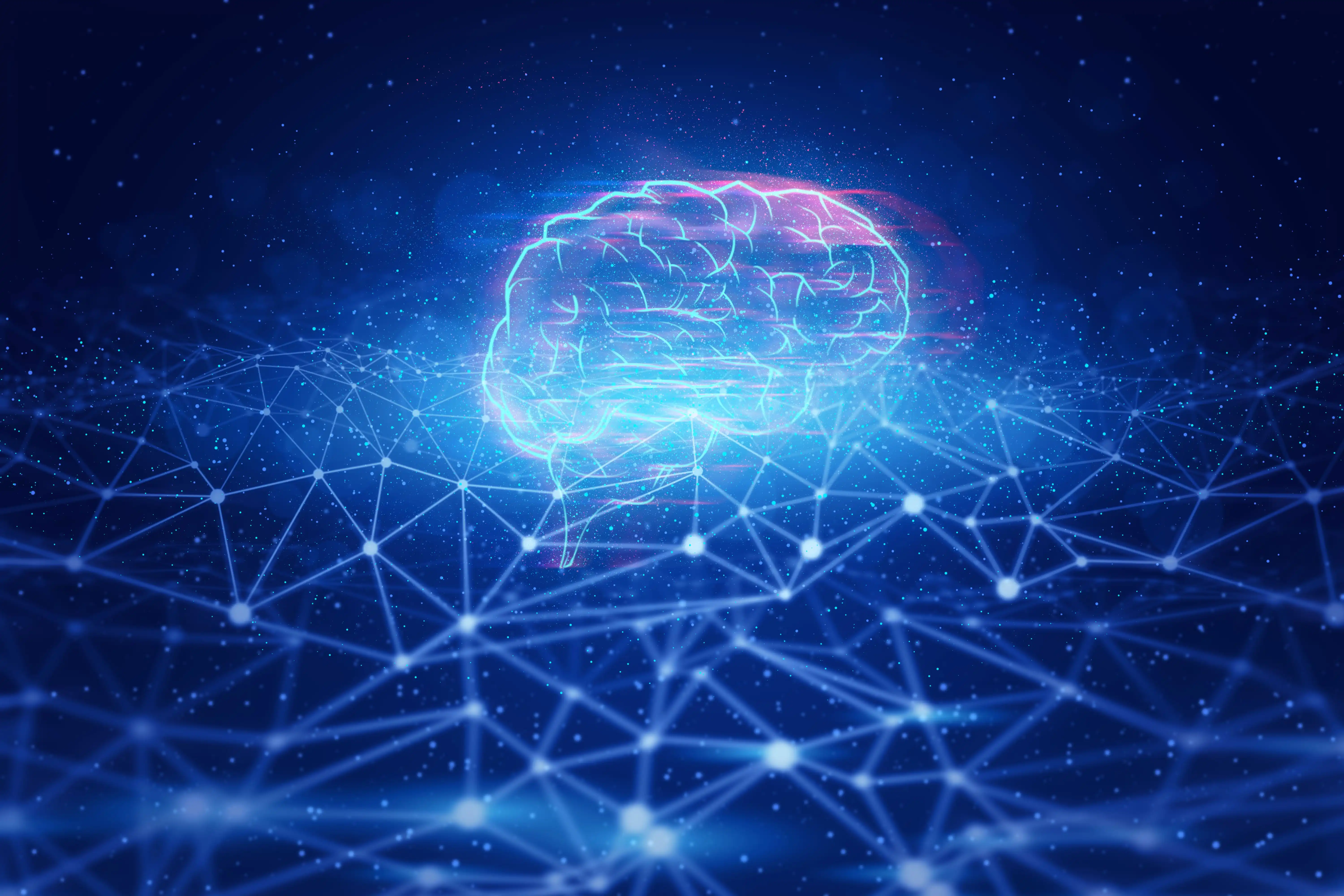Glowing brain interconnected with a network of points