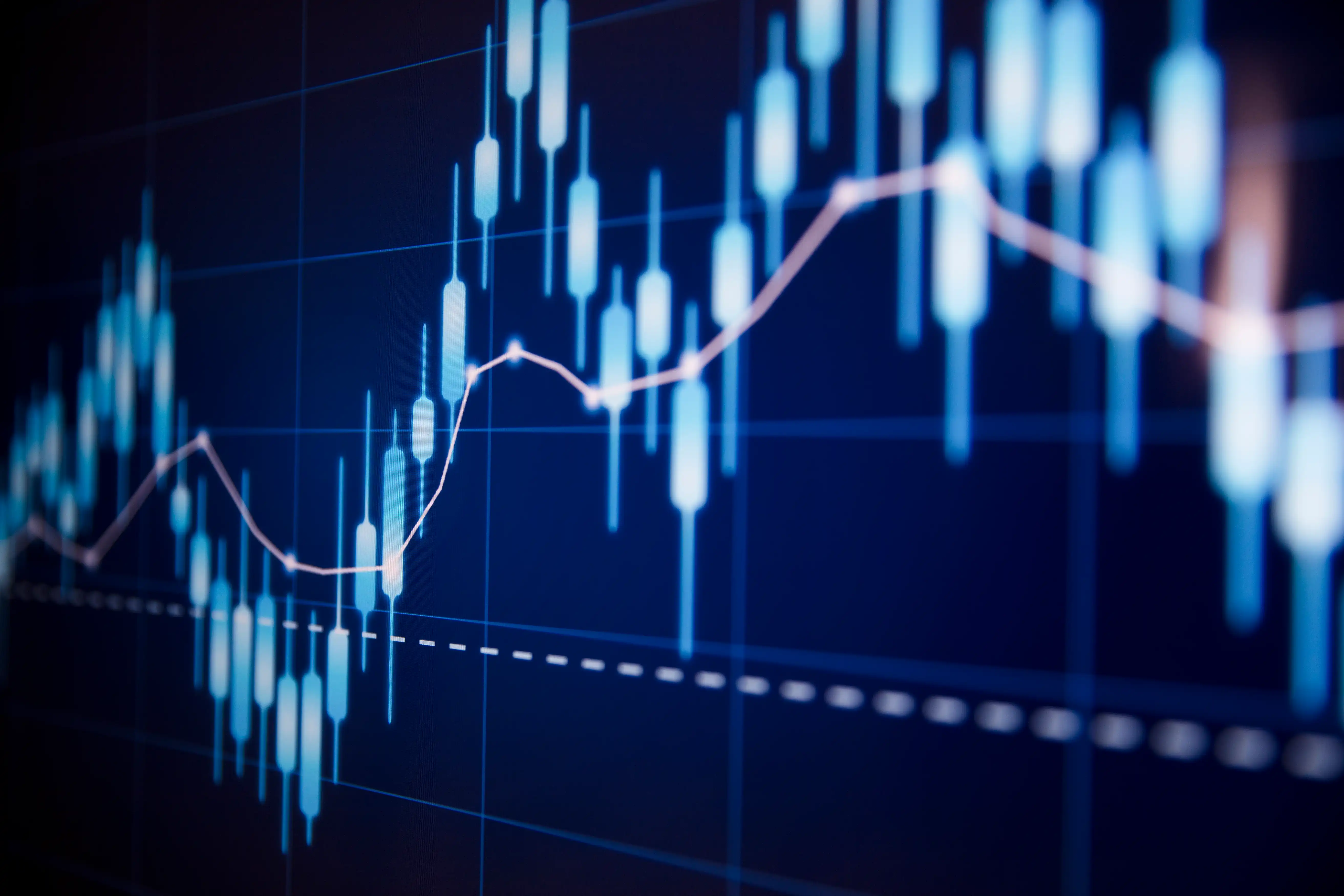 Stock market trading investment candlestick graph finance and economy concept