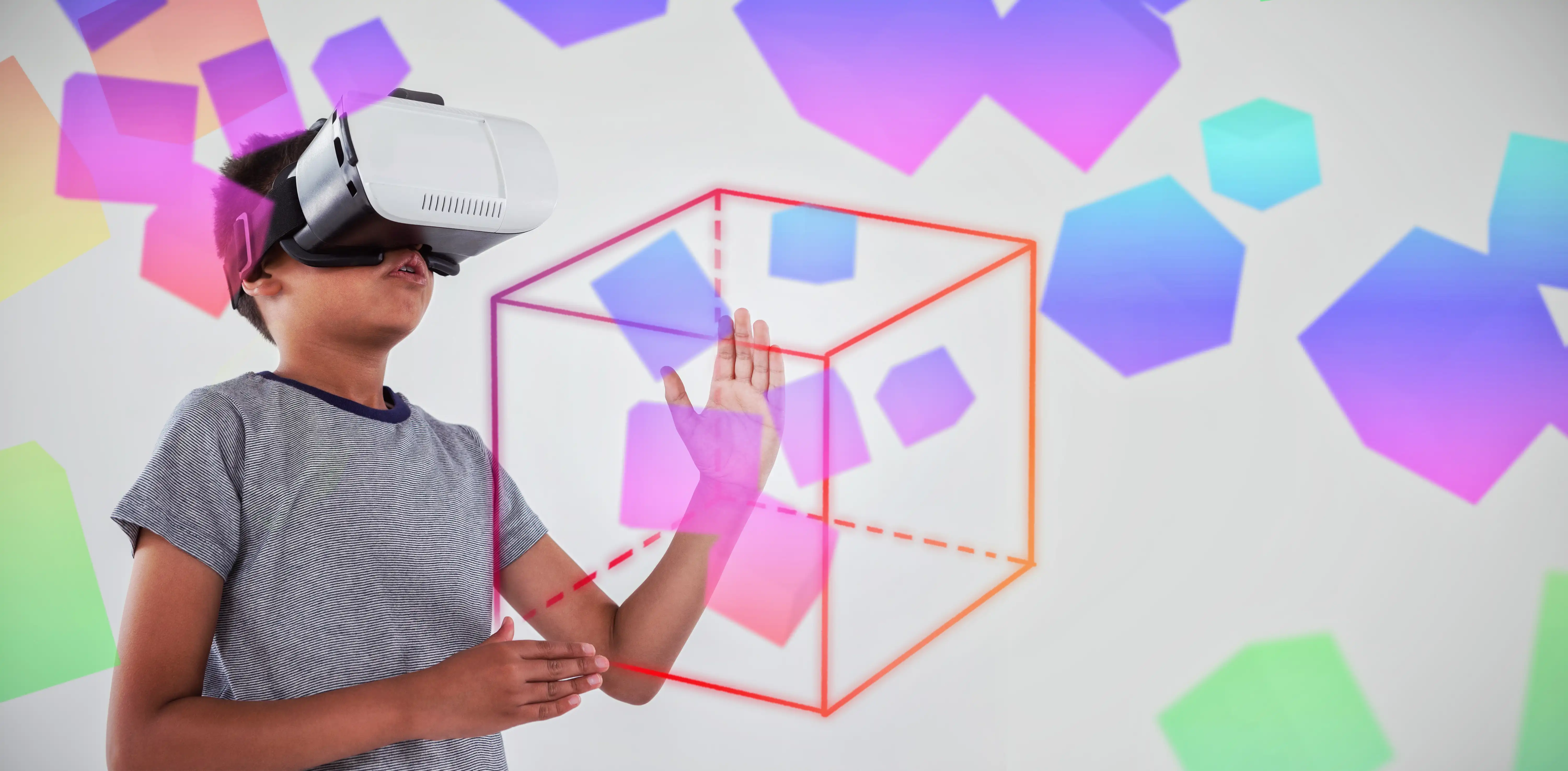 kid using vr to generate a box mid air