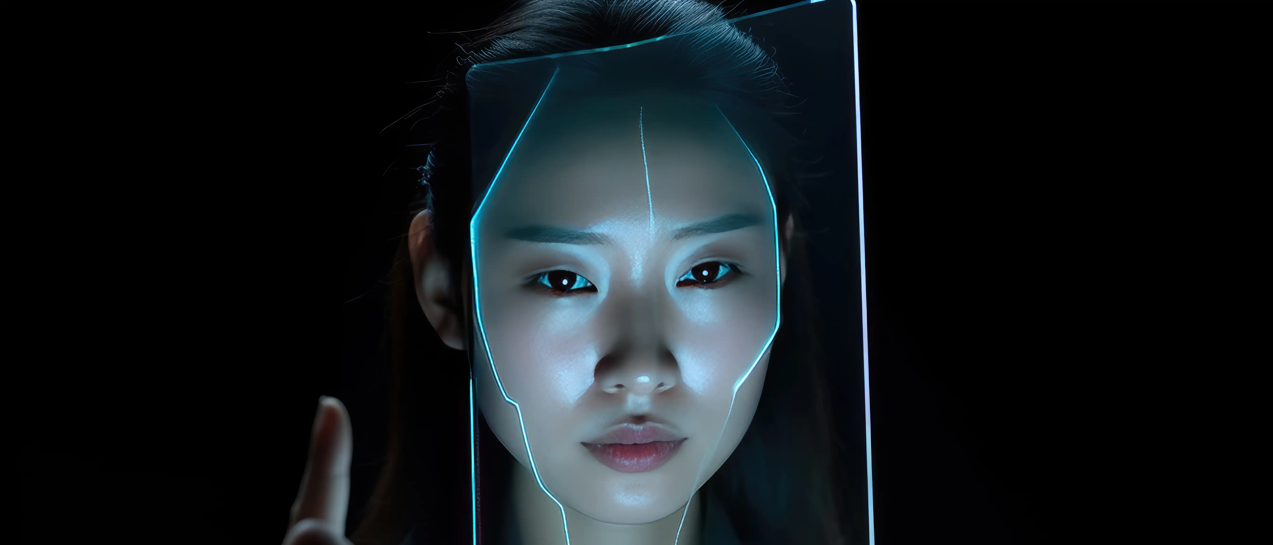 Woman using facial recognition