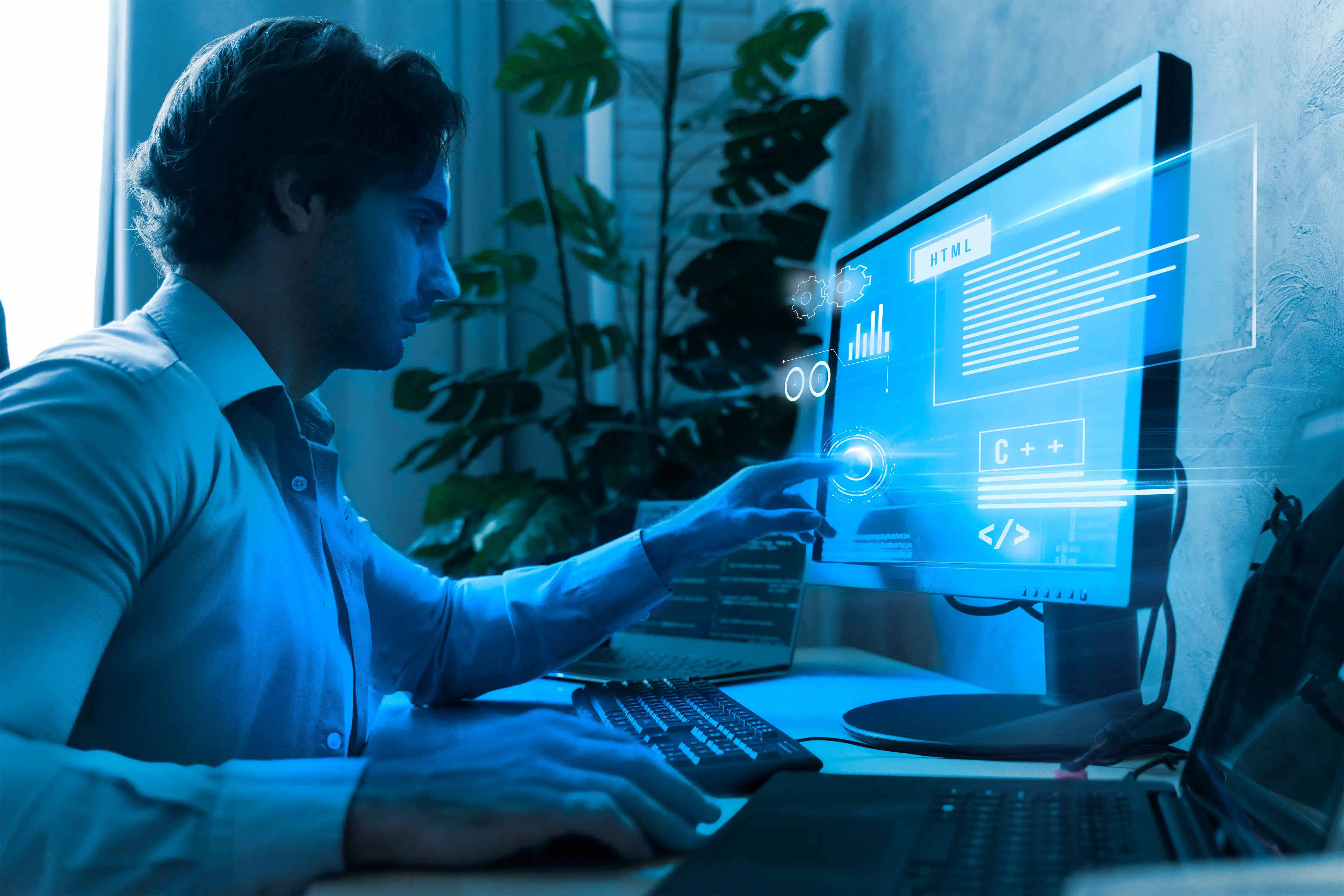 Guy learning how to code and analyze