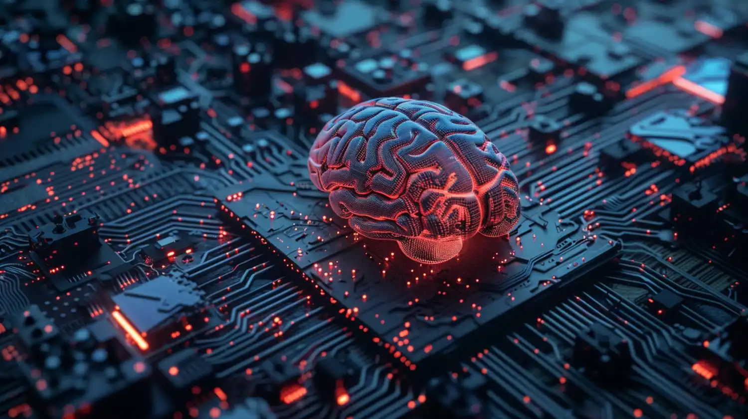 A brain with a red flame in the background