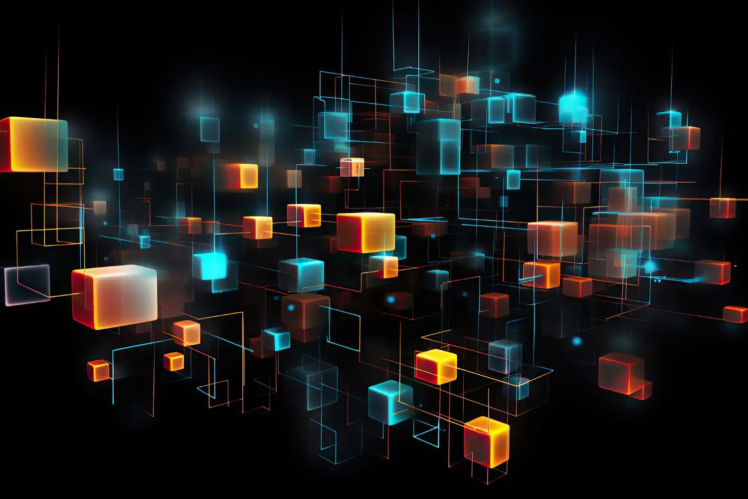 Futuristic background with cubes and neon lights Technology