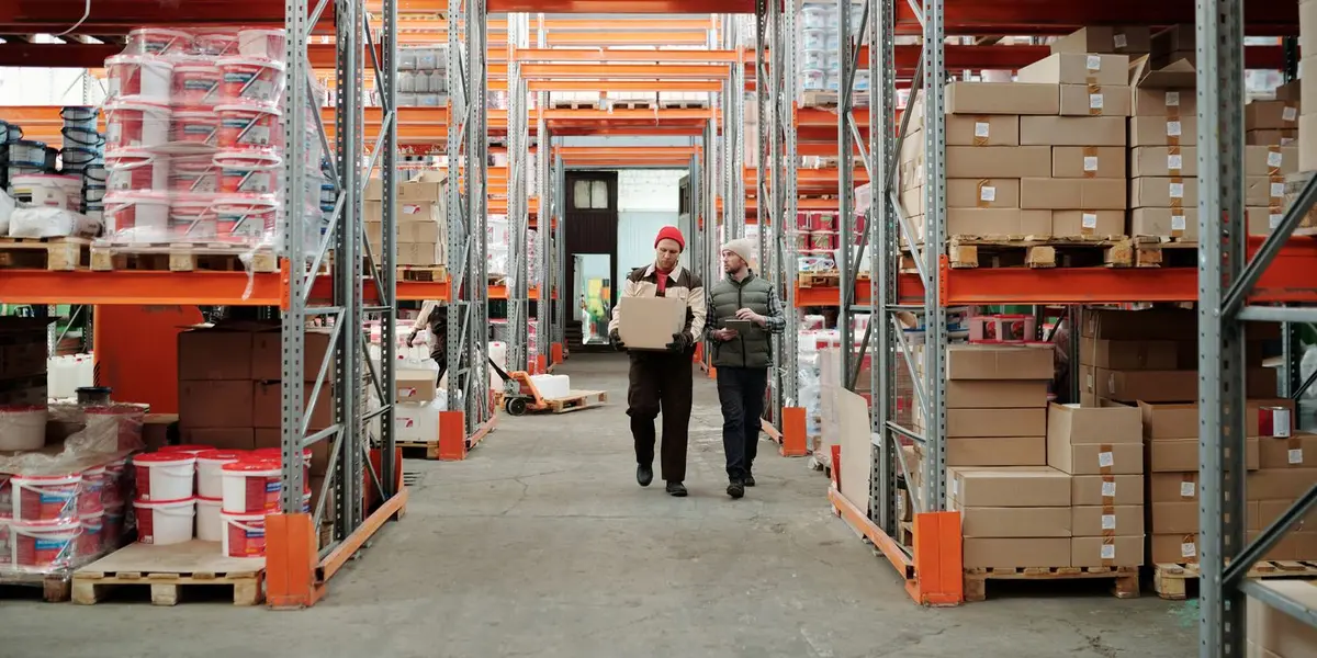Distribution warehouse with stock being moved for a chocolate reselling business