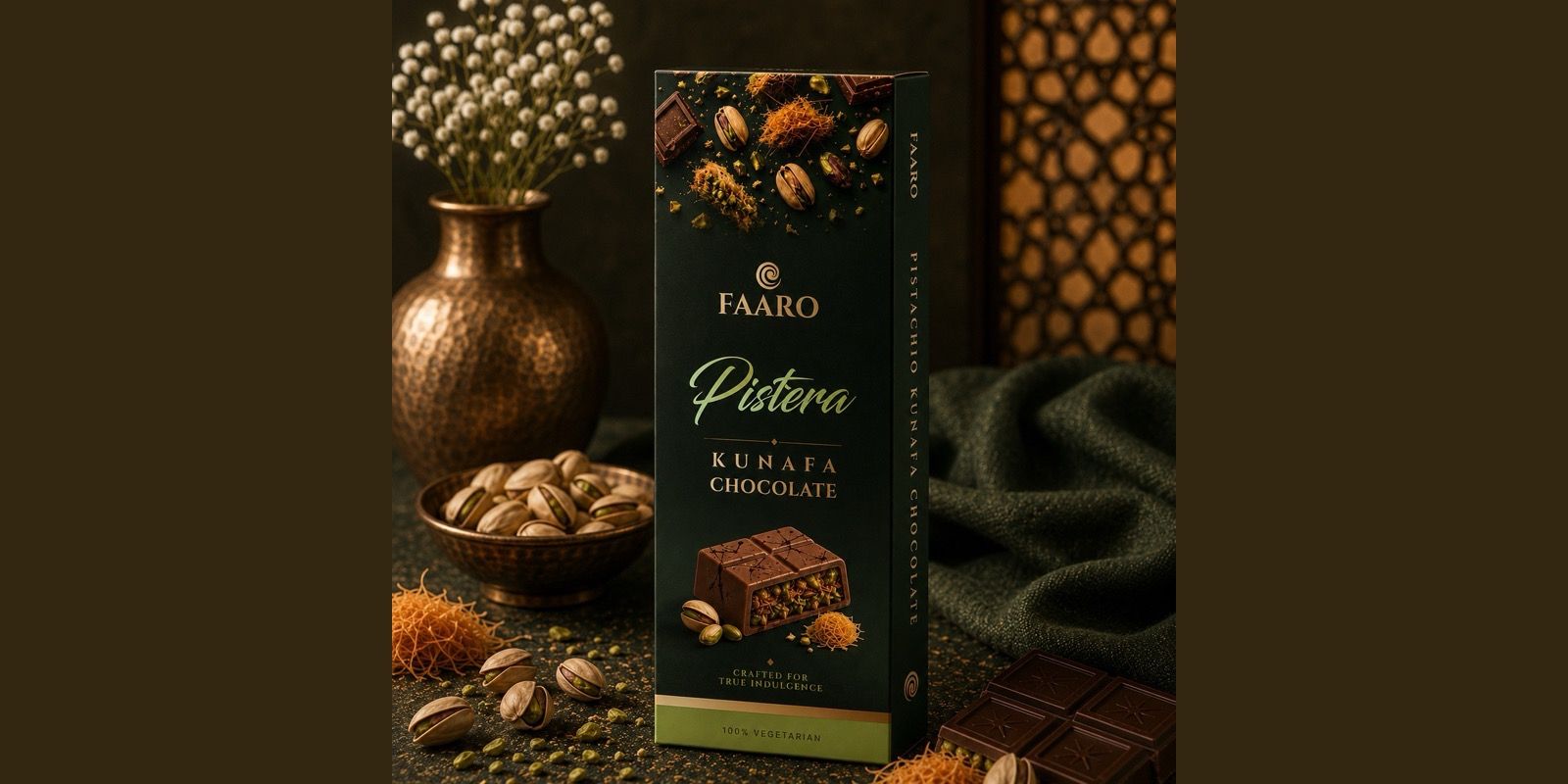 Faaro Pistera pistachio kunafa milk chocolate bar — the Dubai chocolate sold and shipped across South India