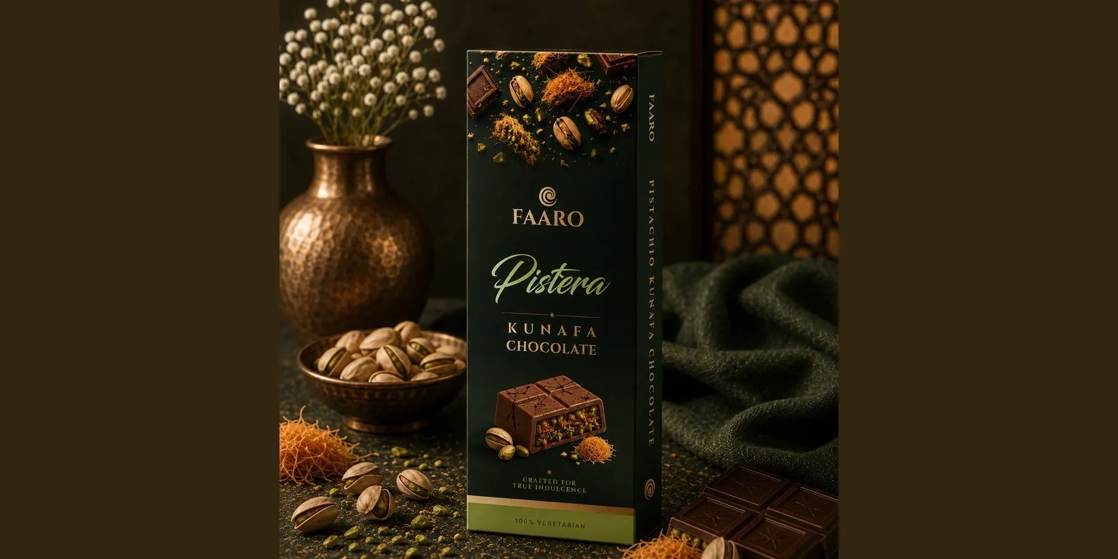 Faaro Pistera pistachio kunafa milk chocolate bar — the Dubai chocolate sold and shipped across South India