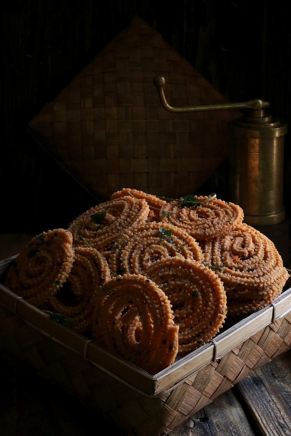 Traditional South Indian murukku — spiral-shaped, golden, and crispy