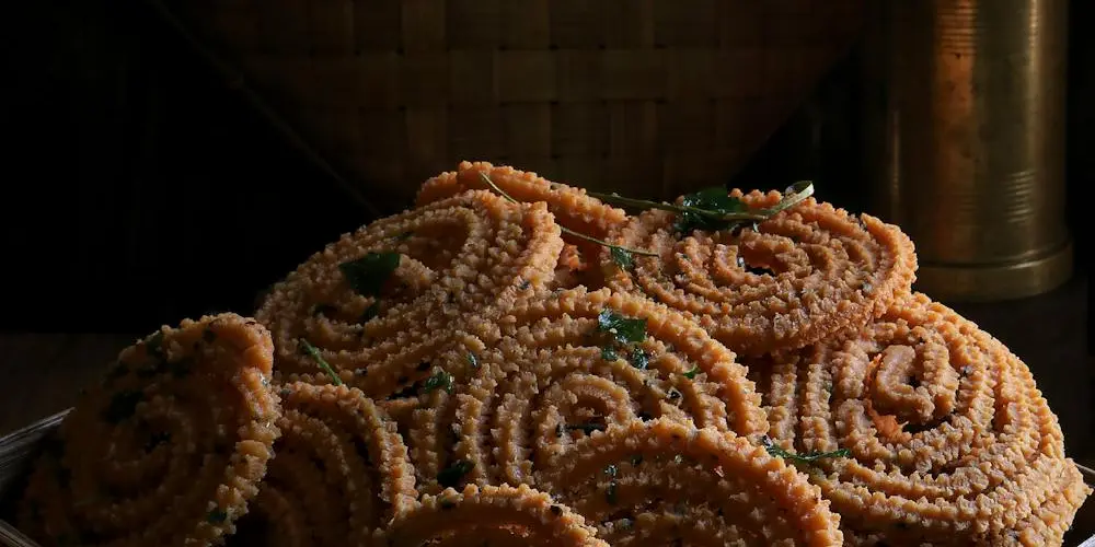 Traditional South Indian murukku — spiral-shaped, golden, and crispy