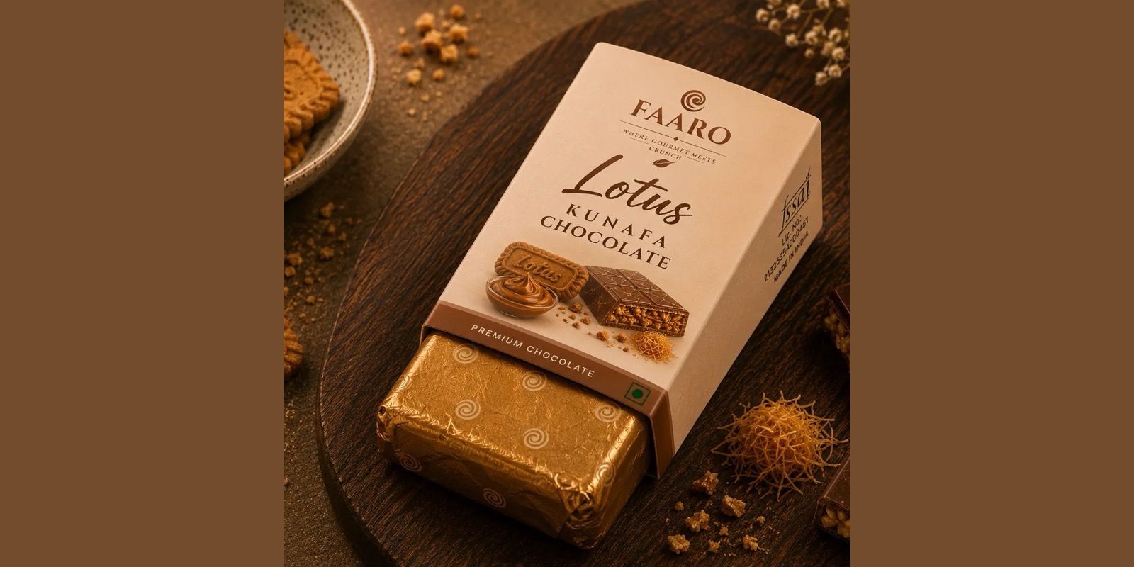 Faaro Lotus kunafa chocolate in 10g favour packs, ordered in bulk for South Indian weddings and events