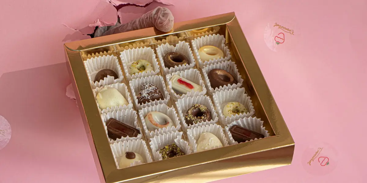 An assorted chocolate gift box of the kind used for wedding favours and return gifts
