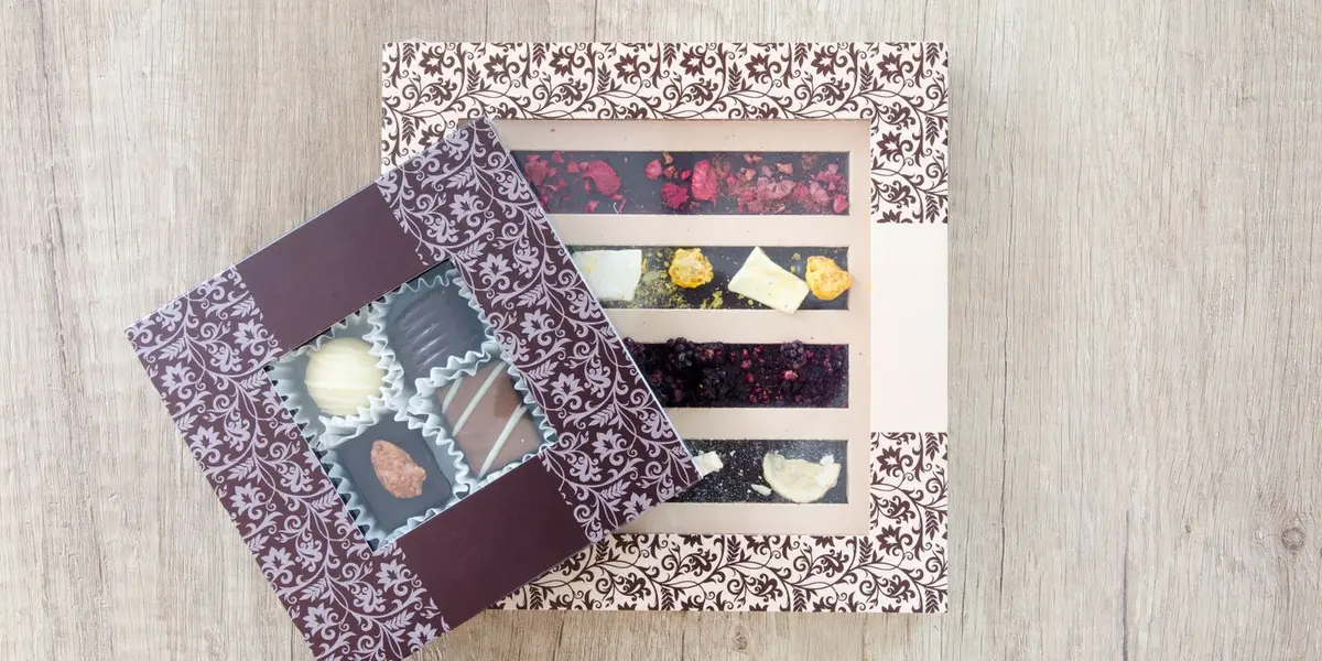 Premium chocolate gift boxes arranged for bulk corporate gifting