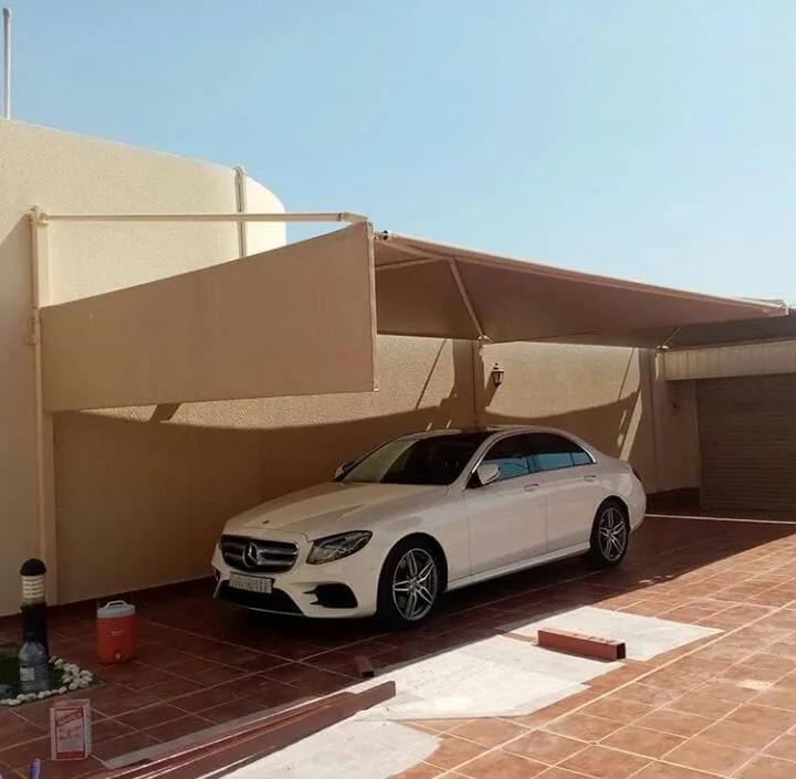 تركيب مظلات سيارات قماش بي في سي معلقة للفلل بمدينة جدة