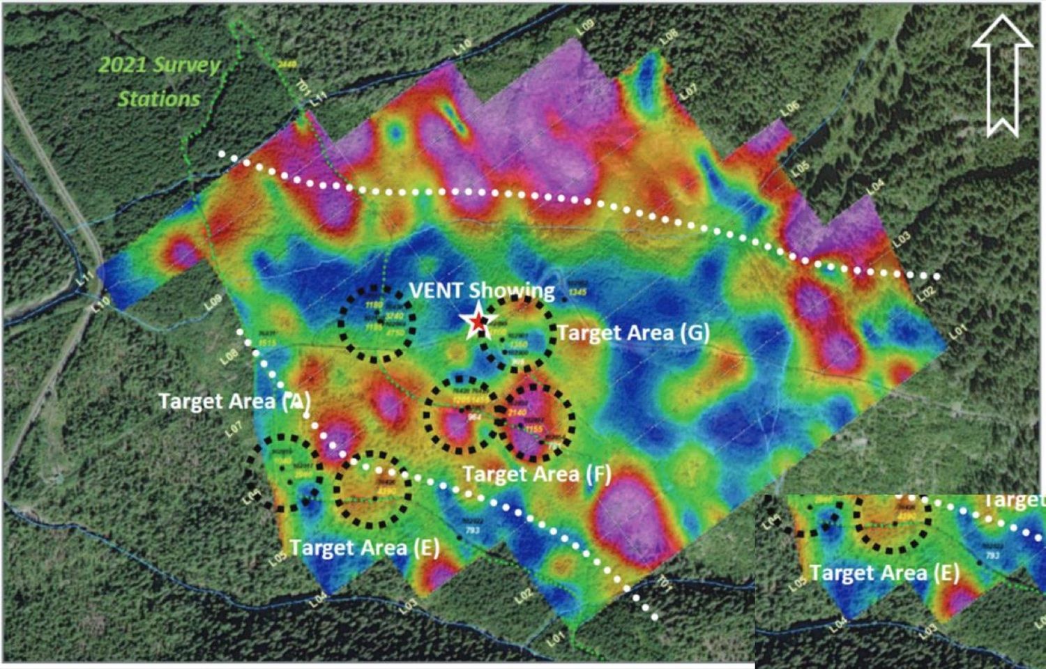 Airborne magnetic and VLF-EM survey results with priority target areas