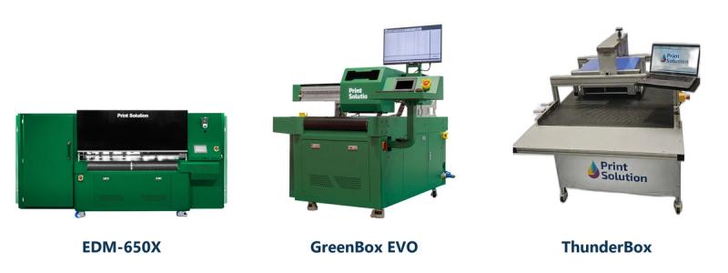 Le stampanti EDM-650X, GreenBox EVO e ThunderBox affiancate