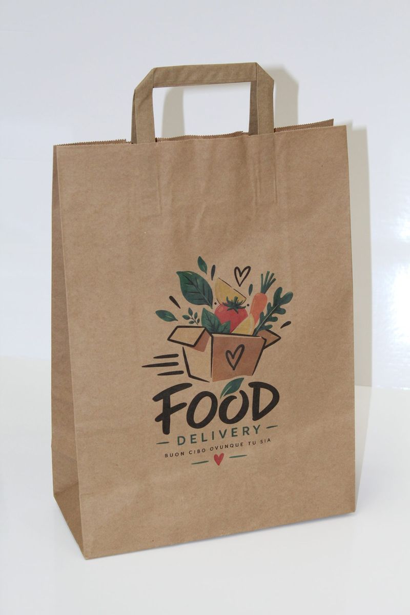 Shopper in carta kraft 27x36 stampata con il logo Food Delivery