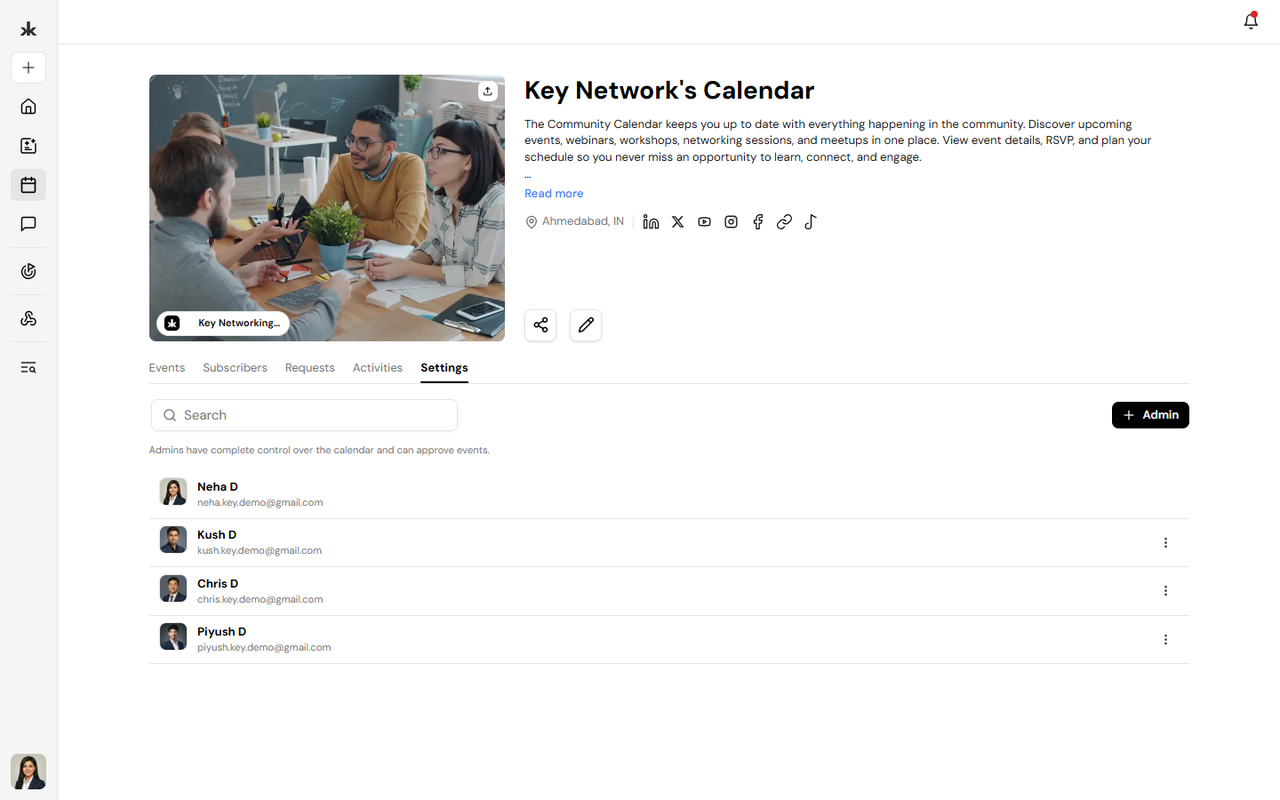 Calendar admin settings