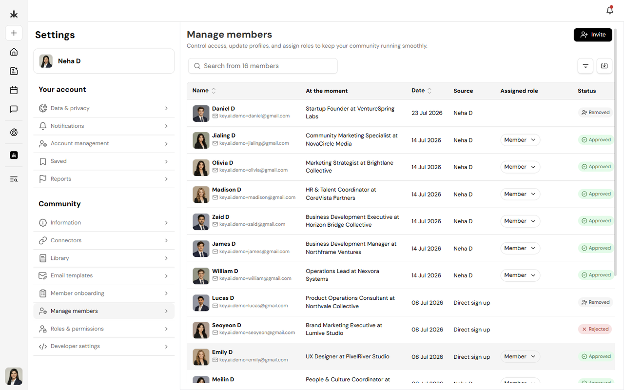 Manage members page