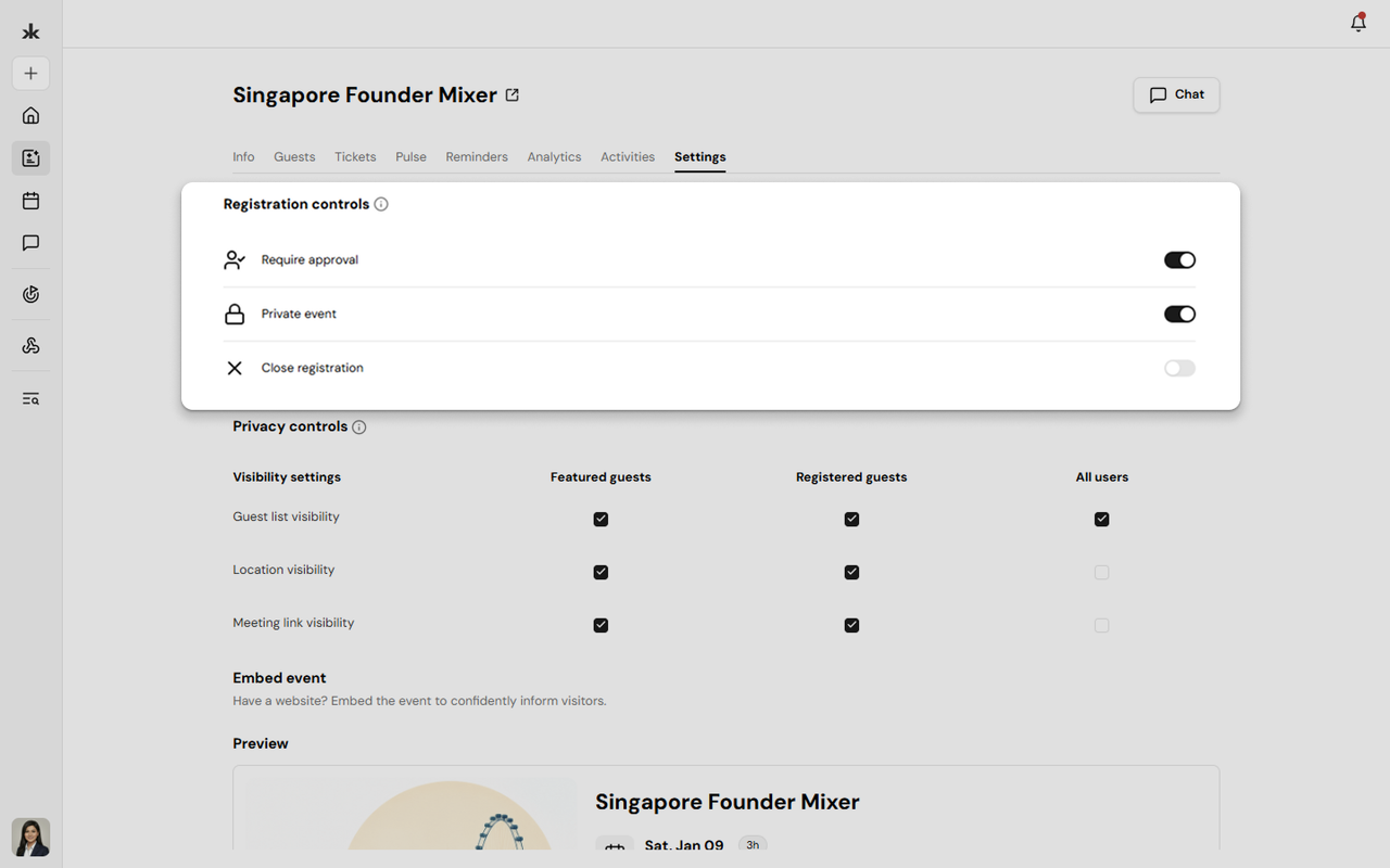 Registration controls