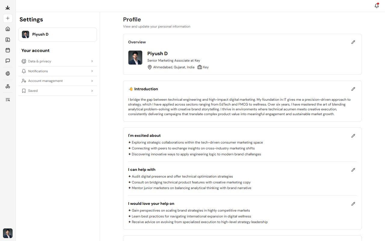 Edit profile page